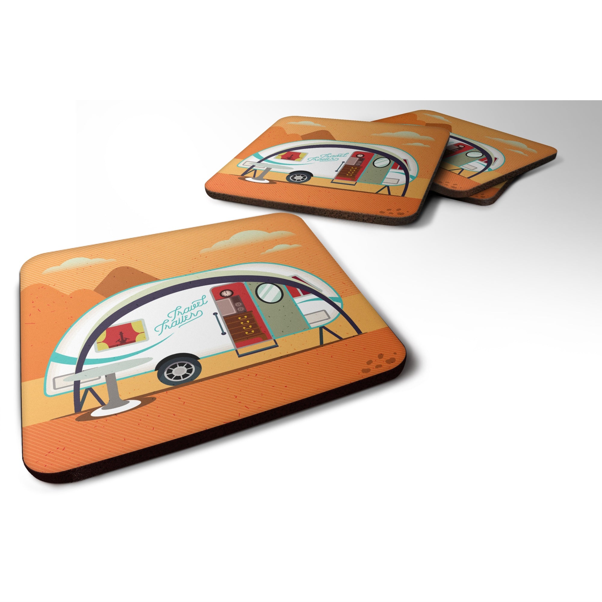 Caroline'S Treasures Greatest Adventure New Camper Foam Coaster Set Of 4, 3.5, Multicolor