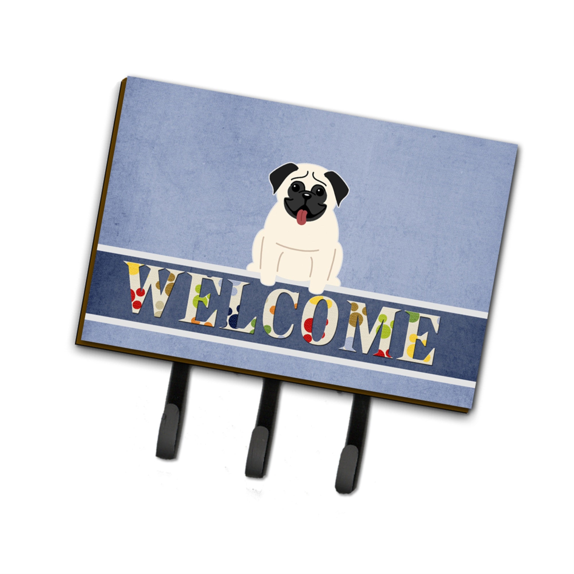 Caroline'S Treasures Welcome Pug Cream Wall Hook, Triple