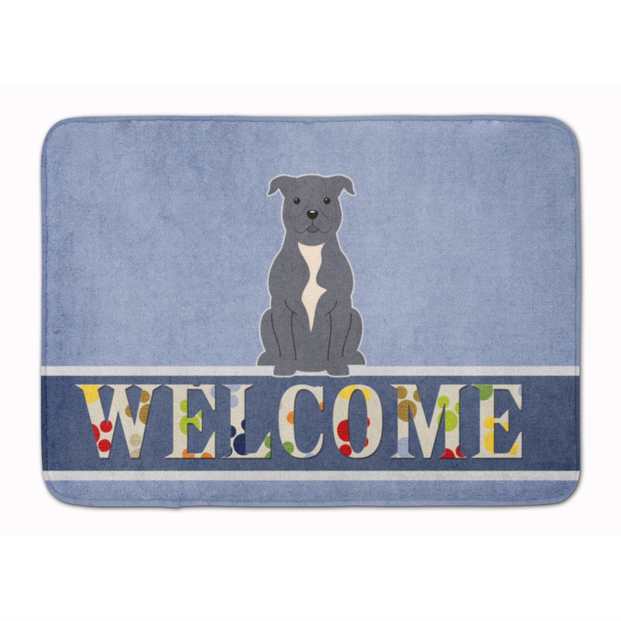 Caroline'S Treasures Staffordshire Bull Terrier Blue Welcome Floor Mat, 19 X 27, Multicolor