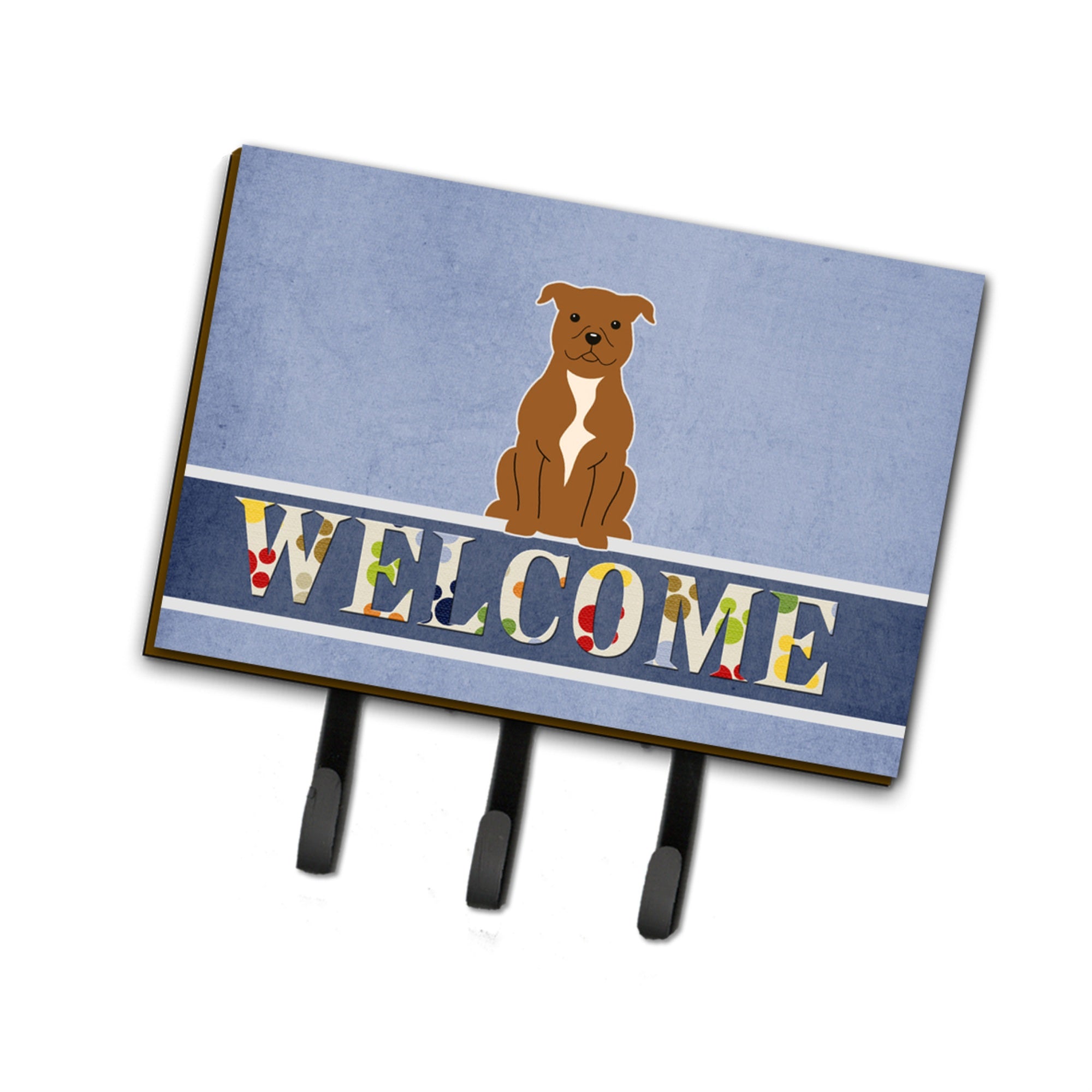Caroline'S Treasures Staffordshire Bull Terrier Brown Wall Hook, Triple, Welcome