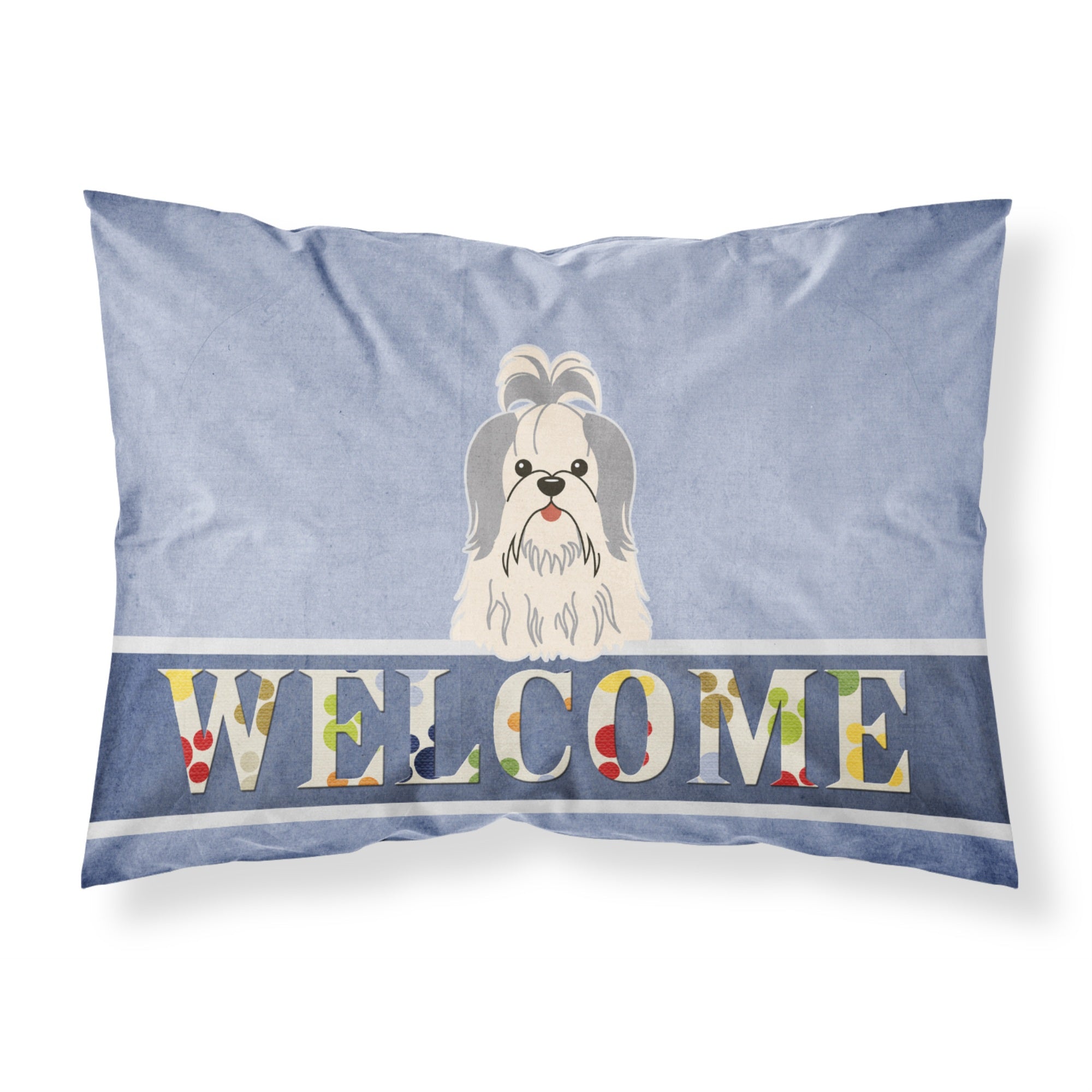 Caroline'S Treasures Shih Tzu Silver White Welcome Printed, Polyester Envelope Closure Pillowcase, Standard, Multicolo