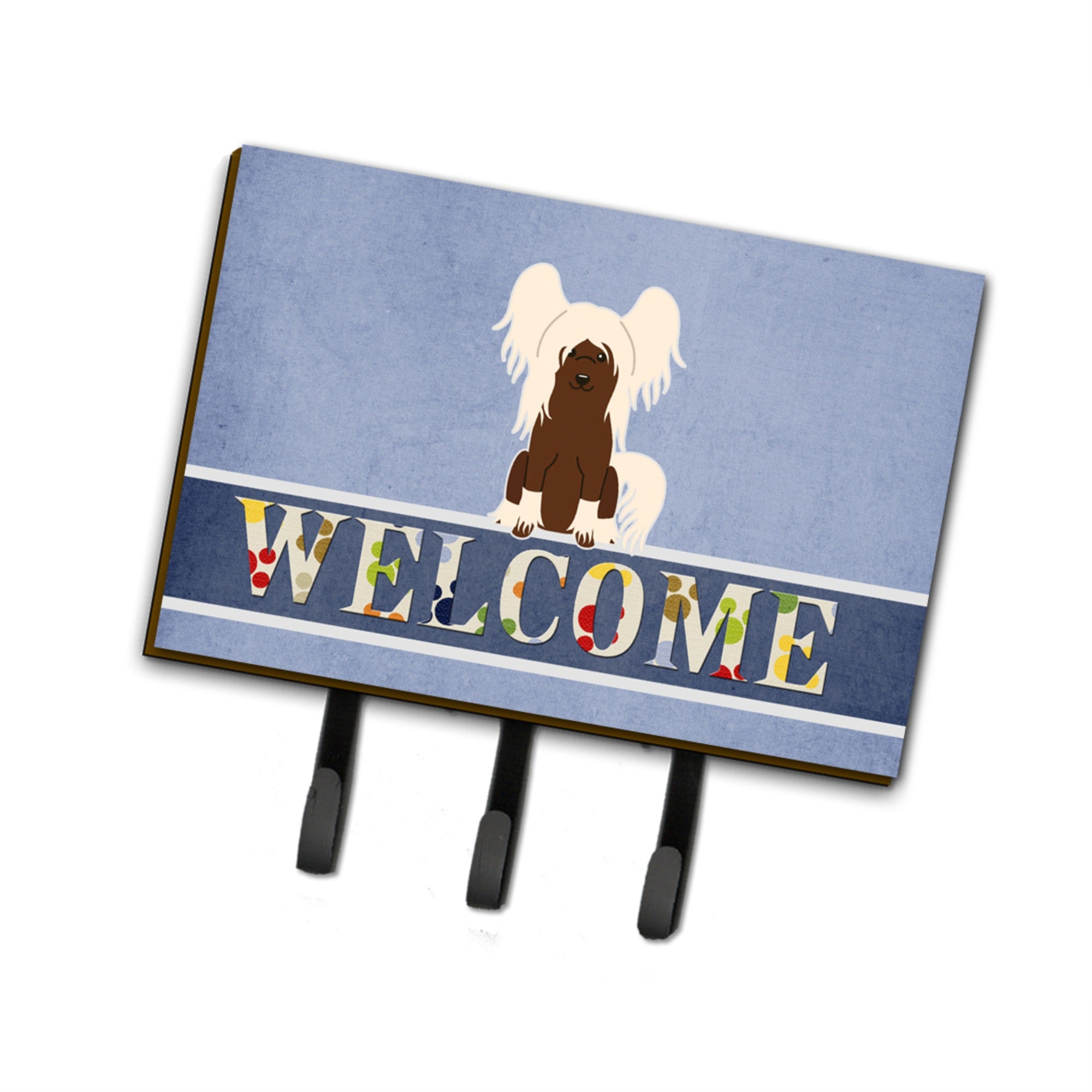 Caroline'S Treasures Chinese Crested Cream Welcome Wall Hook, Triple, Multicolor