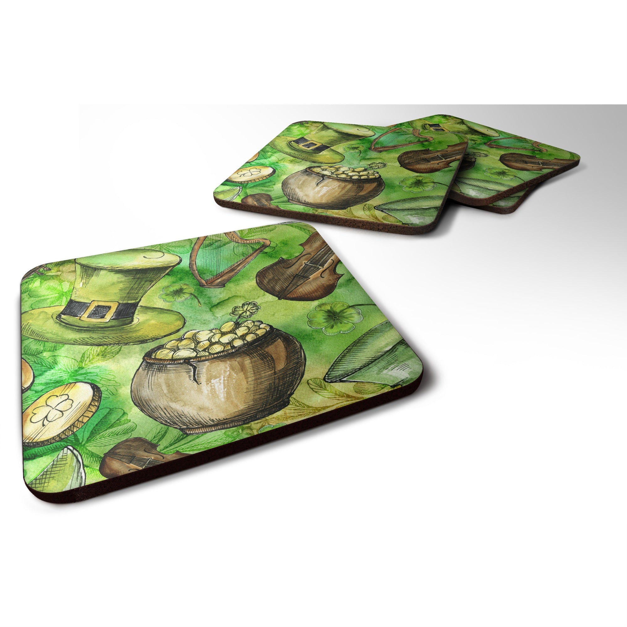 Caroline'S Treasures Luck Of The Irish Foam Coaster Set Of 4, 3.5, Multicolor
