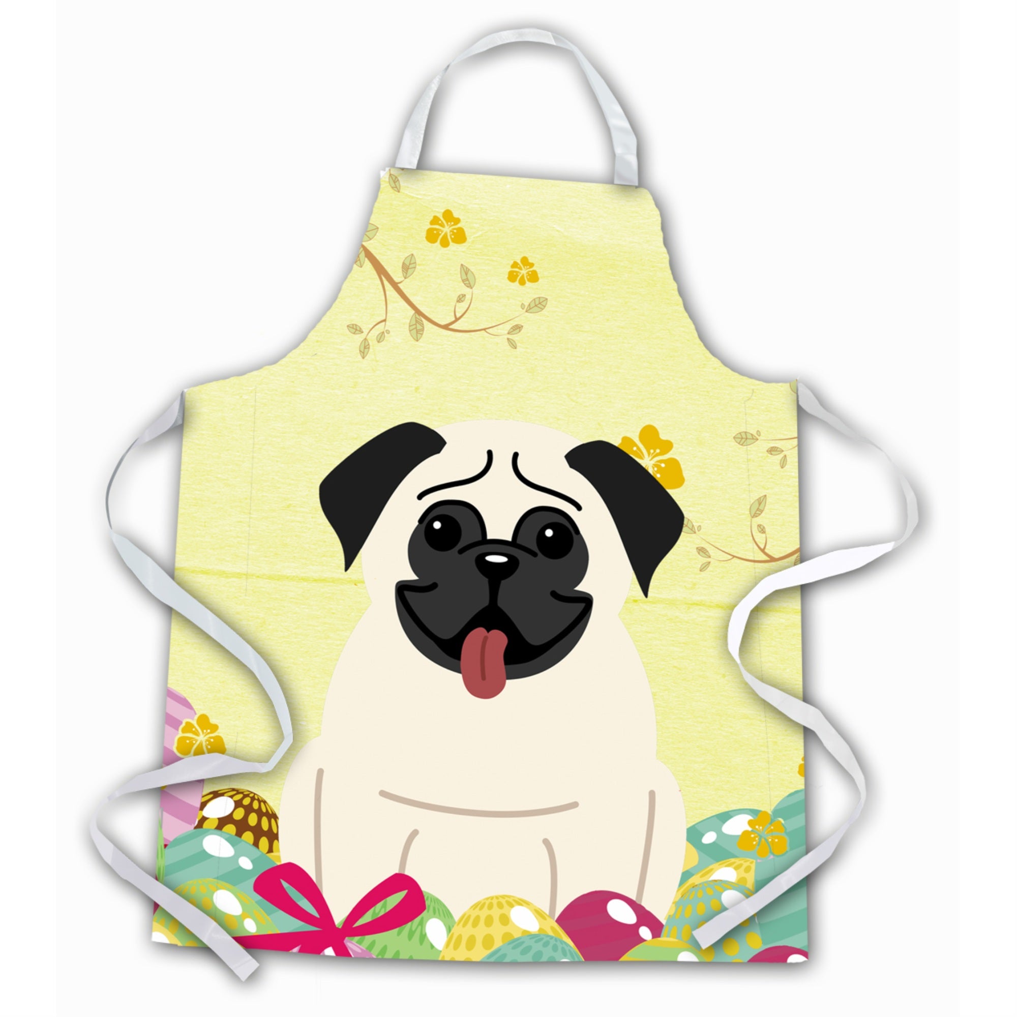 Caroline'S Treasures Easter Eggs Pug Cream Apron, Large, Multicolor