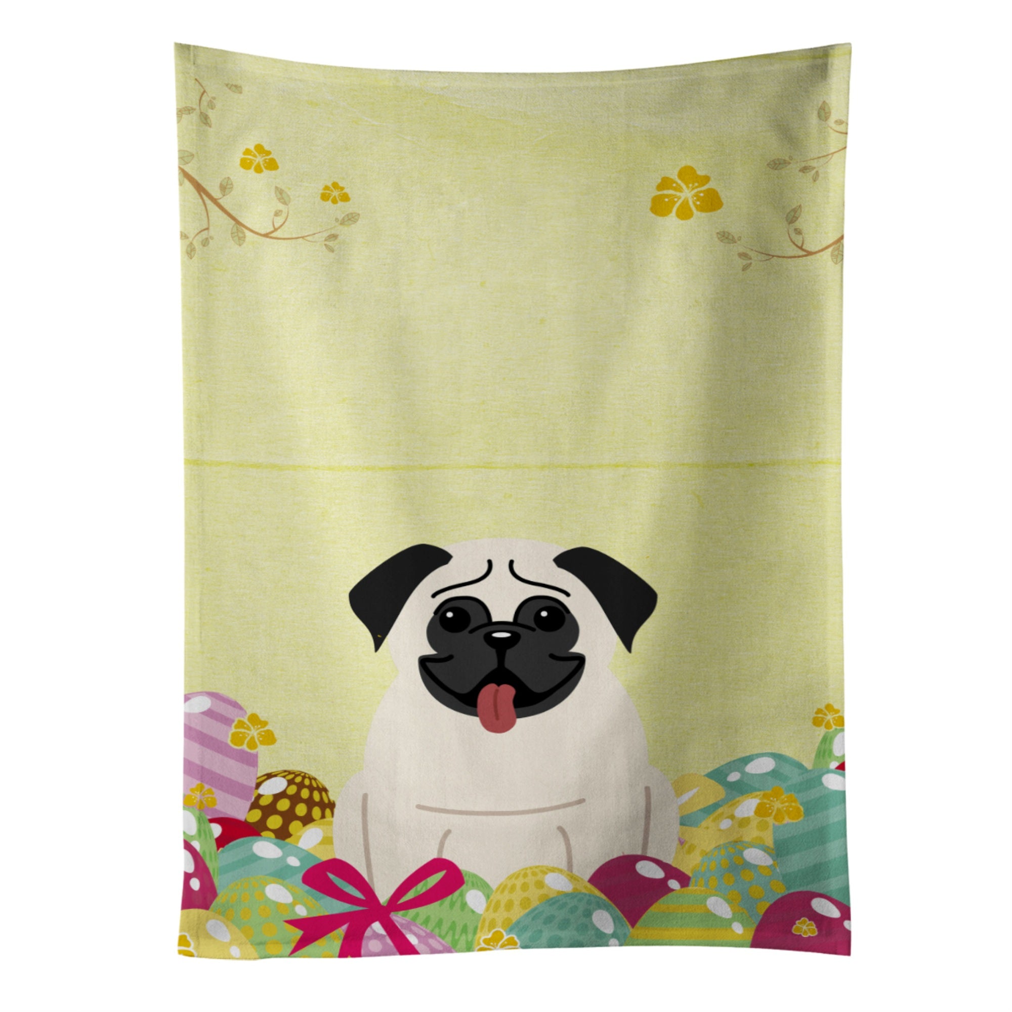 Caroline'S Treasures Easter Eggs Pug Cream Kitchen Towel, Multicolor, 25 X 15