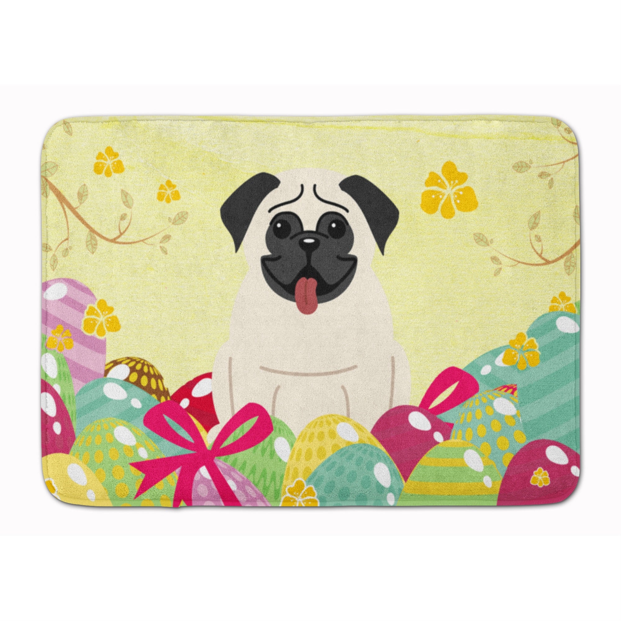 Caroline'S Treasures Easter Eggs Pug Cream Machine Washable Memory Foam Mat Doormats, Multicolor