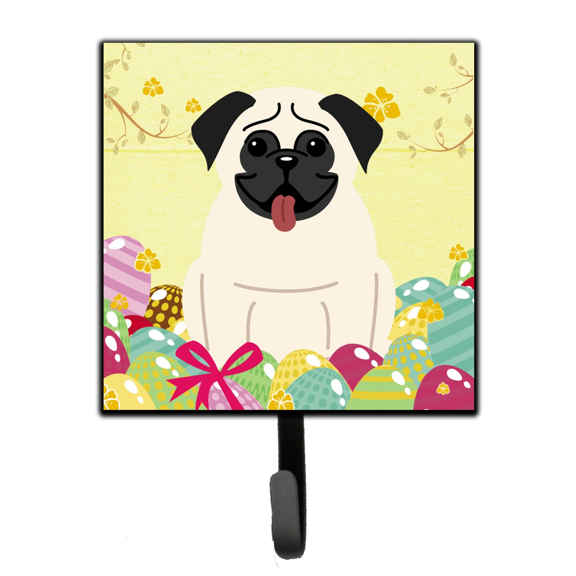 Caroline'S Treasures Easter Eggs Pug Cream Wall Hook, Small, Multicolor