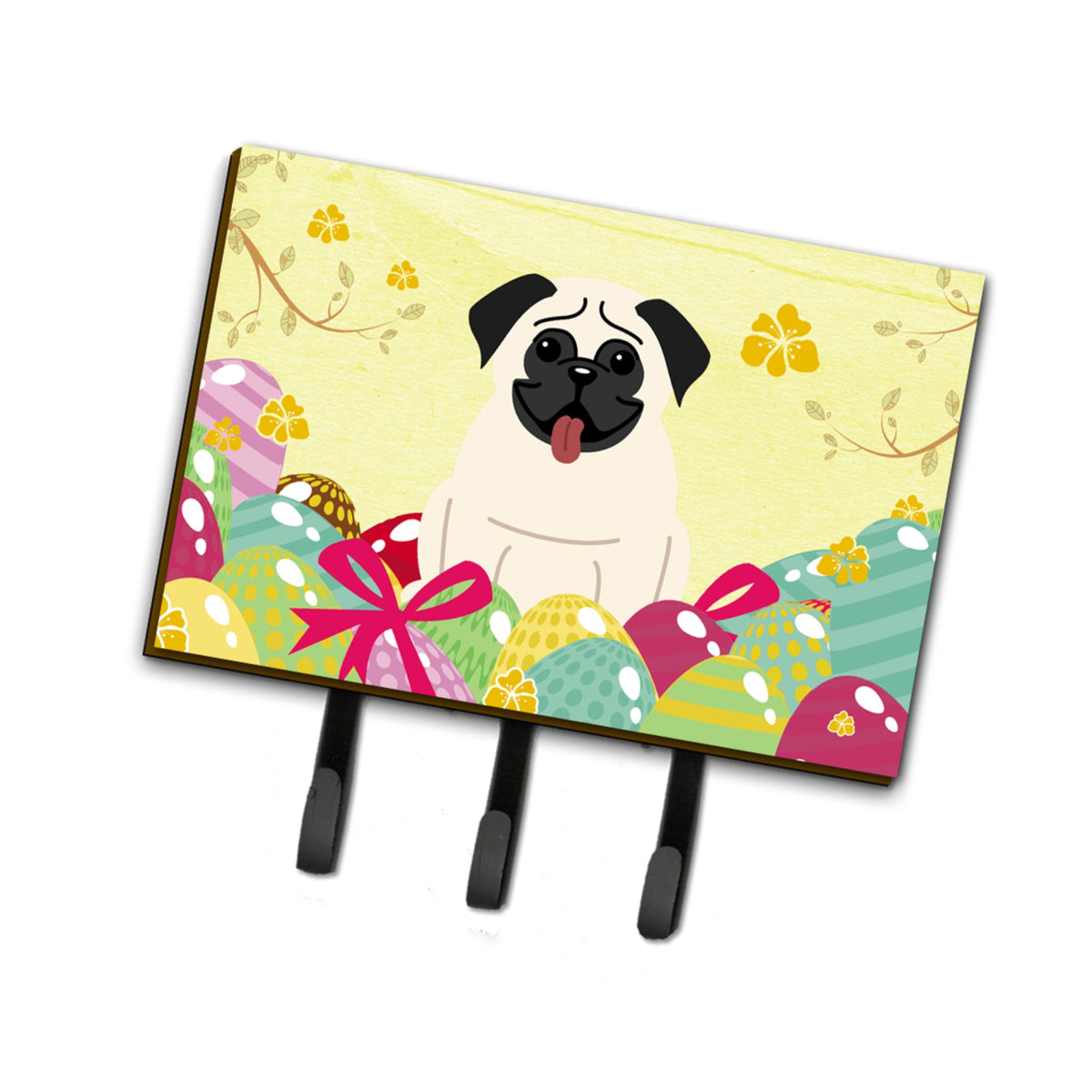 Caroline'S Treasures Easter Eggs Pug Cream Leash Or Key Holder Hooks, Multicolor
