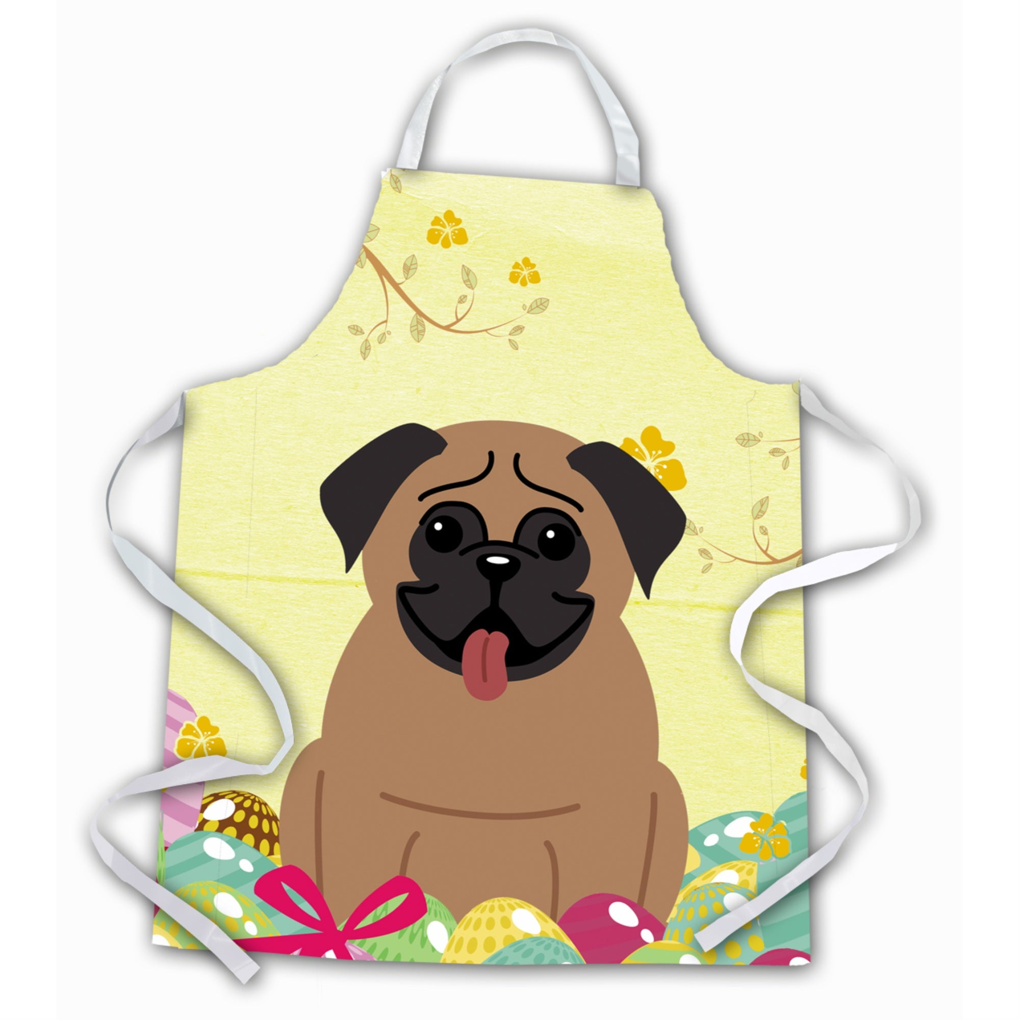 Caroline'S Treasures Easter Eggs Pug Brown Apron, Large, Multicolor