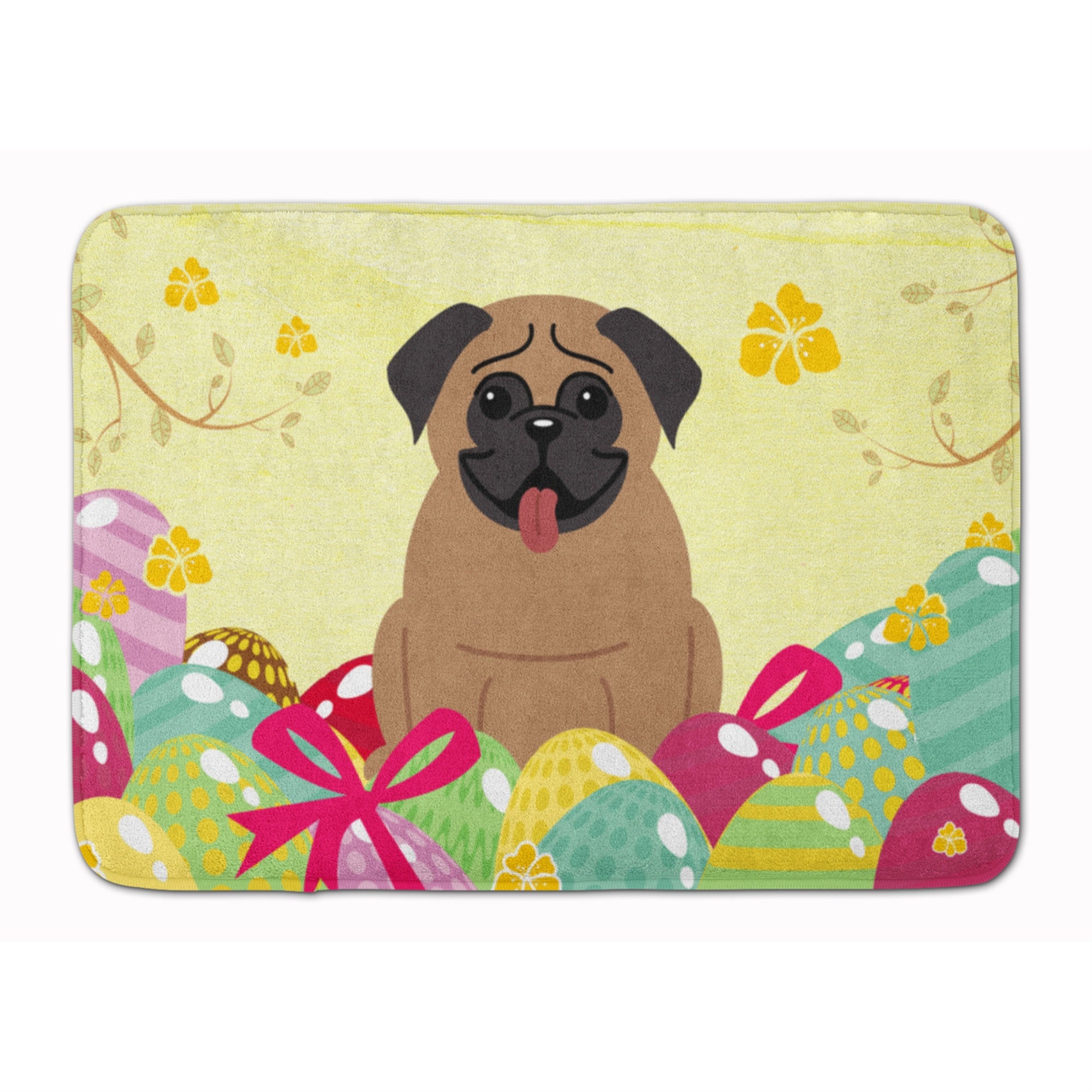 Caroline'S Treasures Easter Eggs Pug Brown Machine Washable Memory Foam Mat Doormats, Multicolor