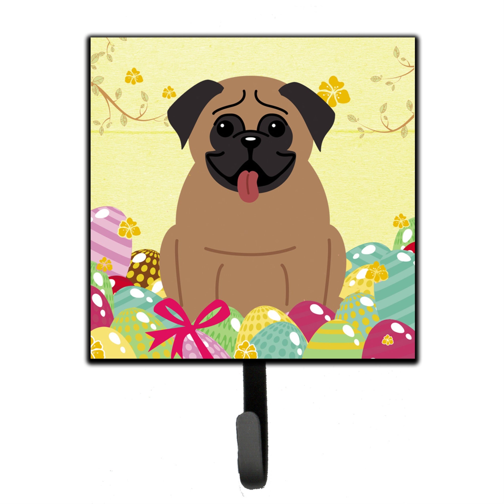 Caroline'S Treasures Easter Eggs Pug Brown Wall Hook, Small, Multicolor