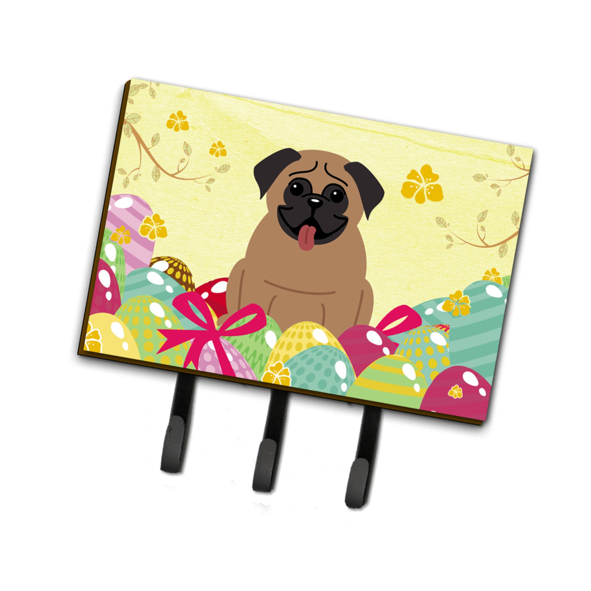 Caroline'S Treasures Easter Eggs Pug Brown Leash Or Key Holder Hooks, Multicolor