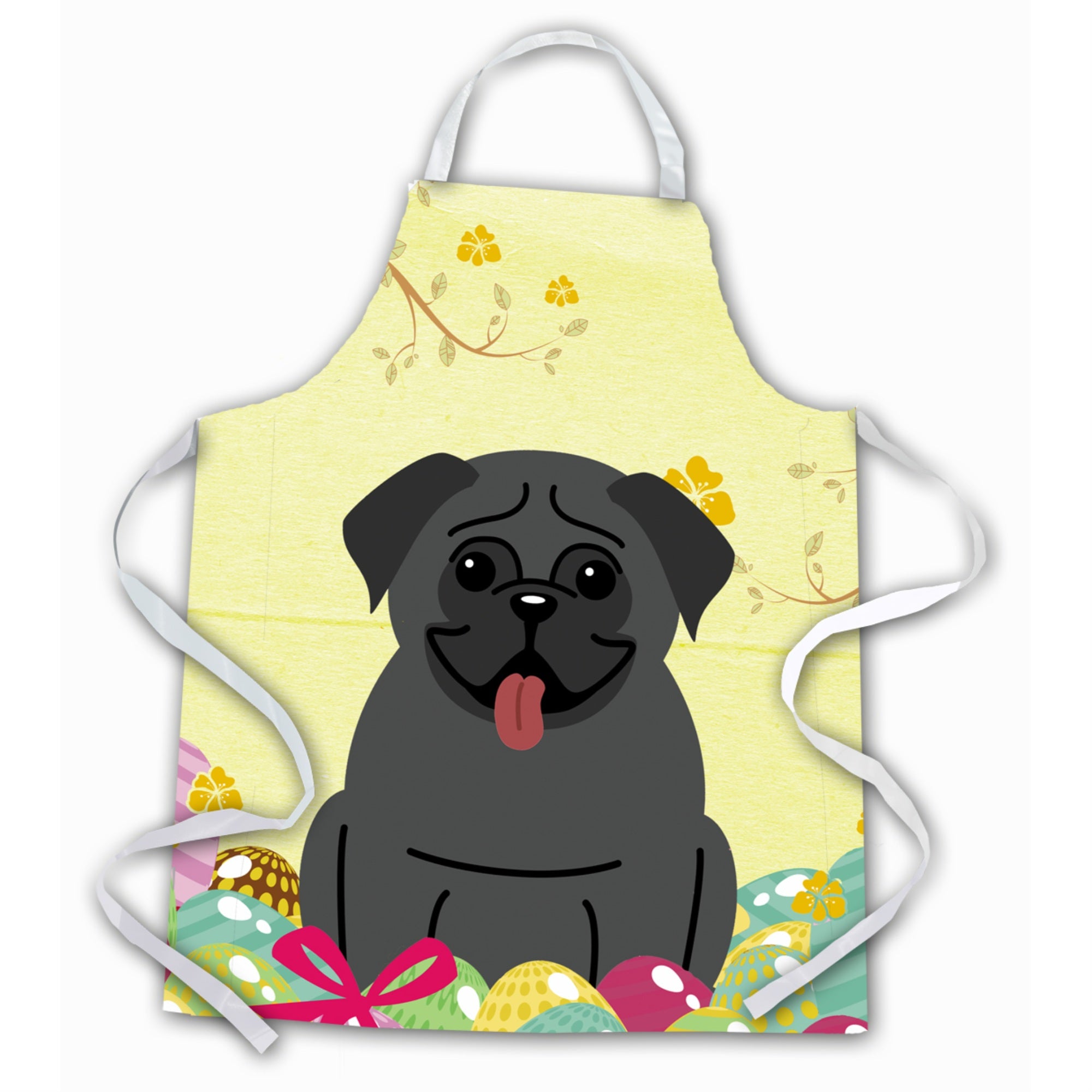 Caroline'S Treasures Easter Eggs Pug Black Apron, Large, Multicolor