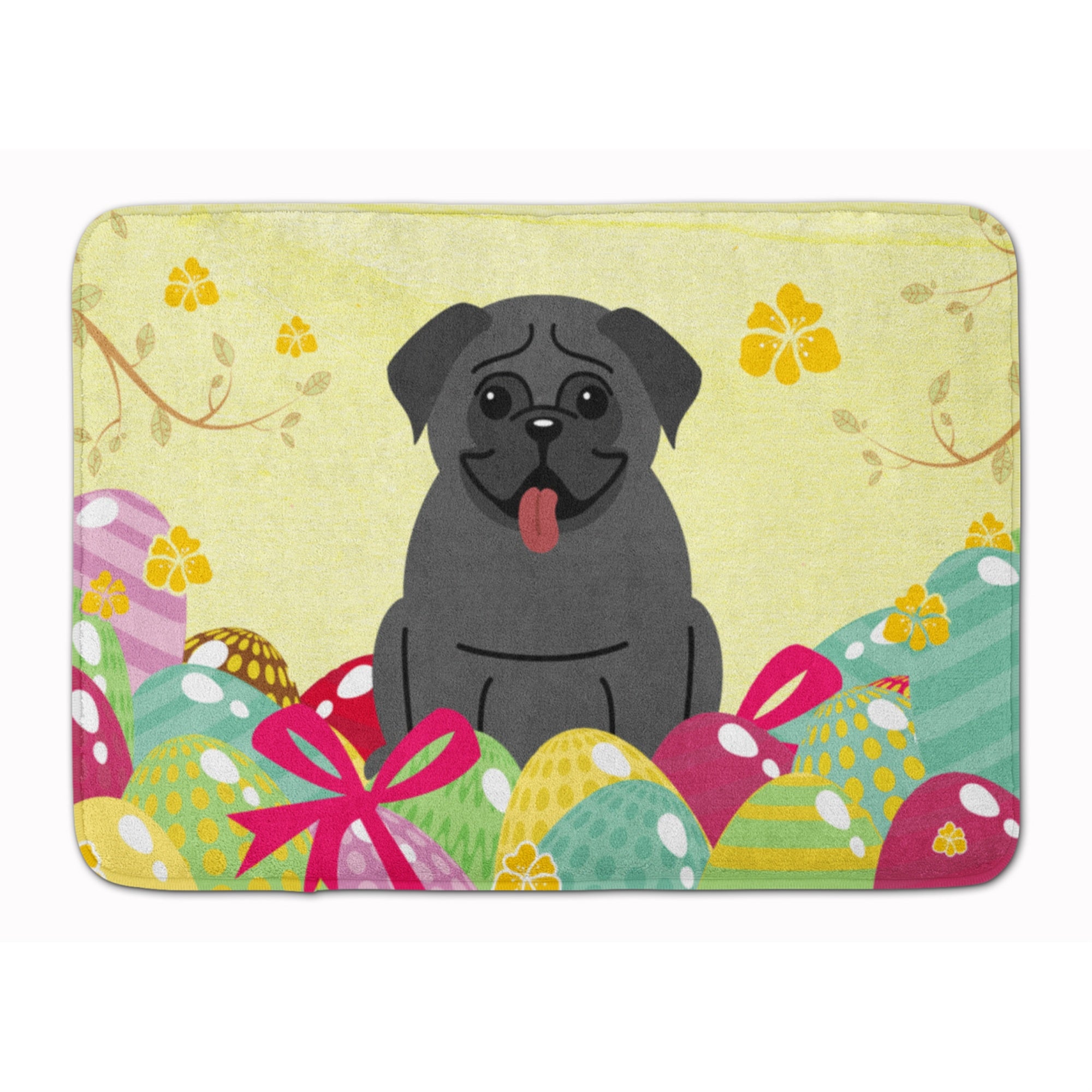 Caroline'S Treasures Easter Eggs Pug Black Machine Washable Memory Foam Mat Doormats, Multicolor