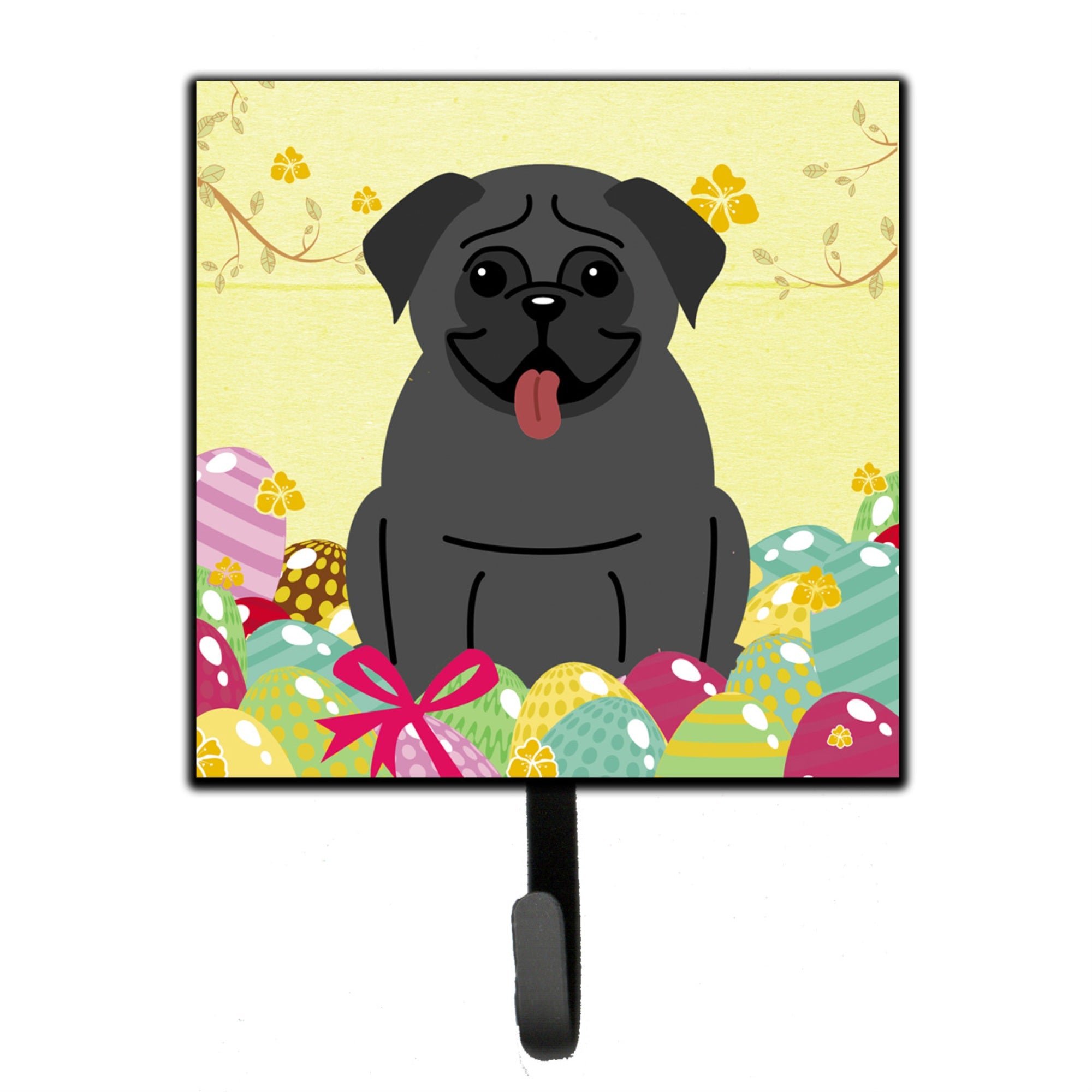 Caroline'S Treasures Easter Eggs Pug Black Wall Hook, Small, Multicolor