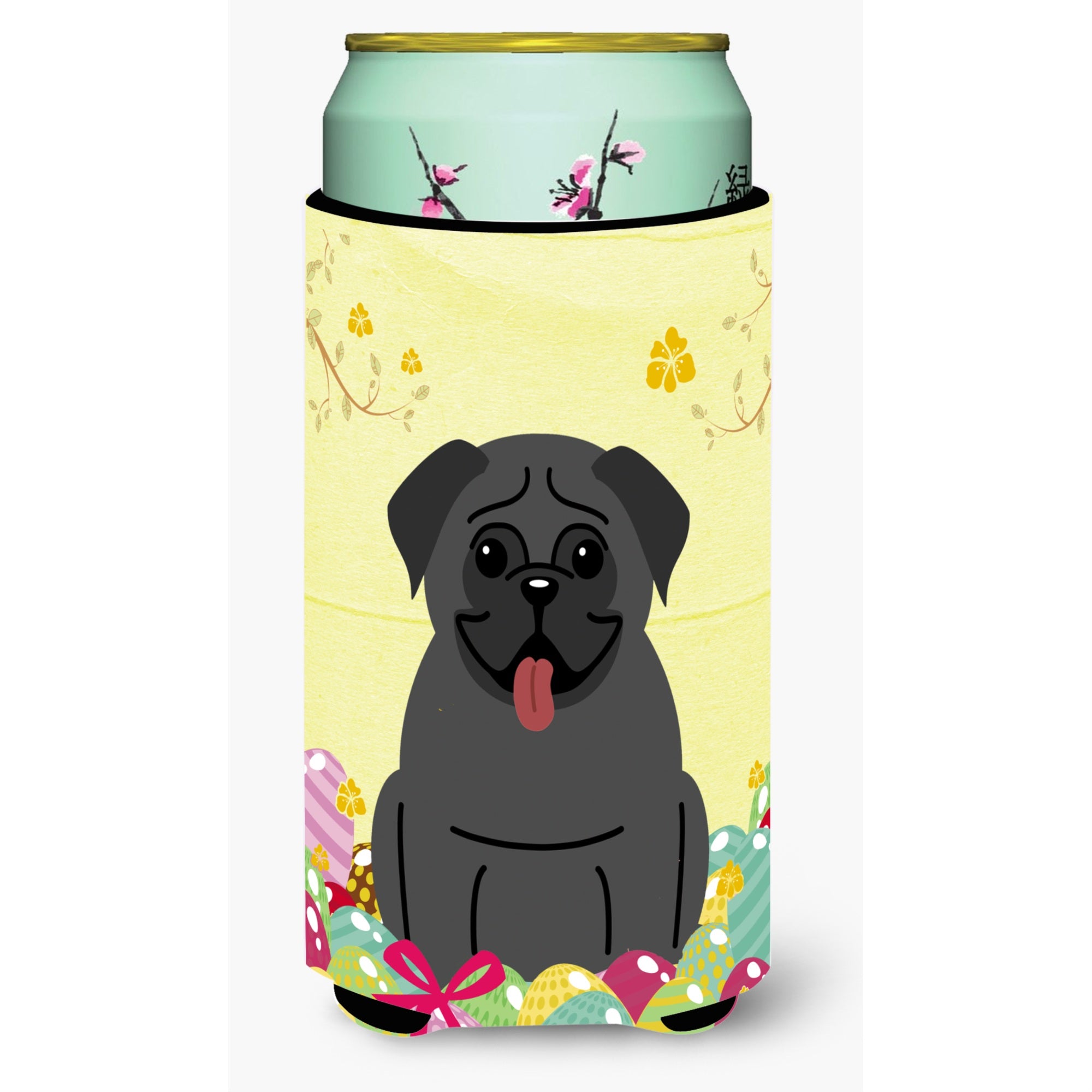 Caroline'S Treasures Easter Eggs Pug Black Tall Boy Beverage Insulator Hugger, Multicolor