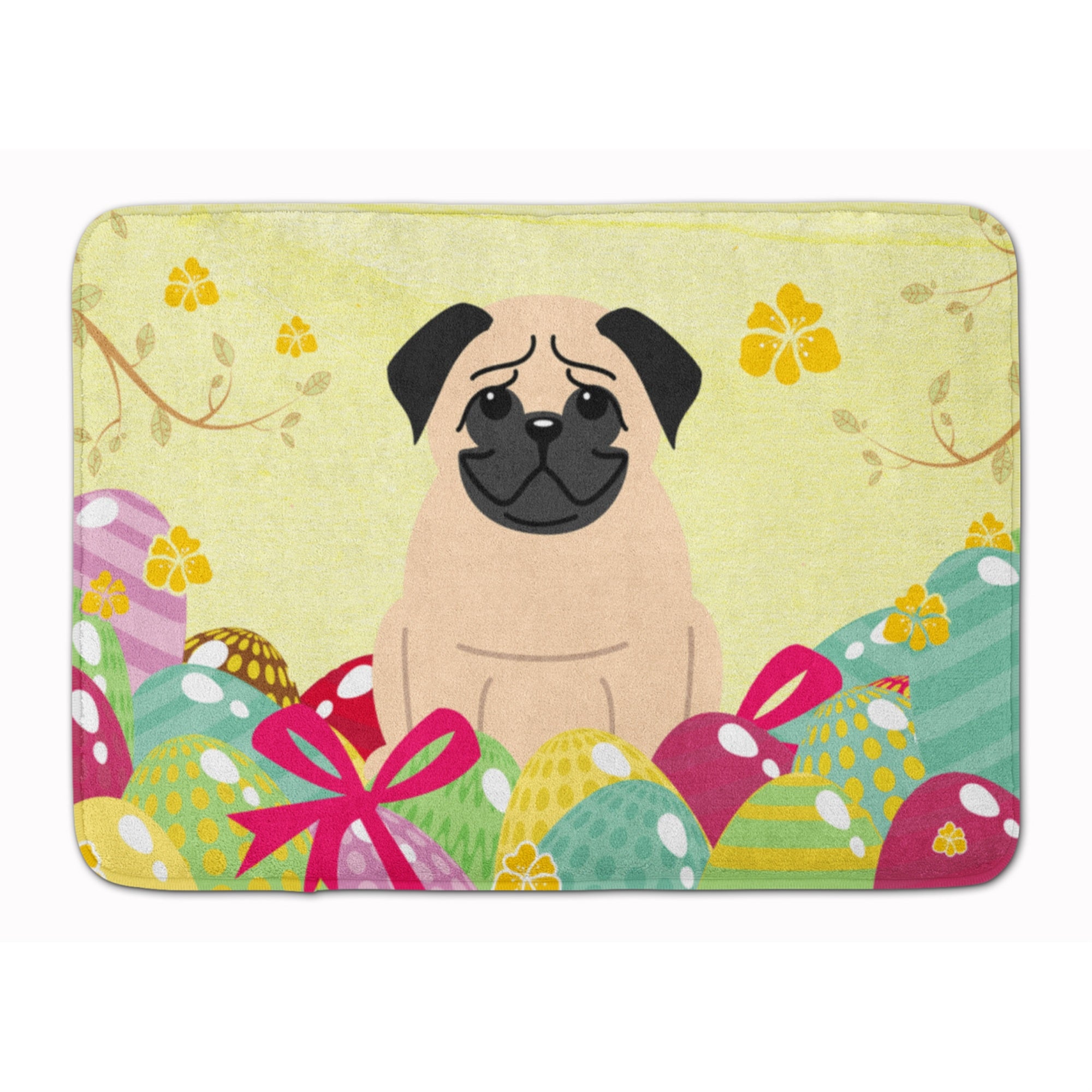 Caroline'S Treasures Easter Eggs Pug Fawn Machine Washable Memory Foam Mat Doormats, Multicolor