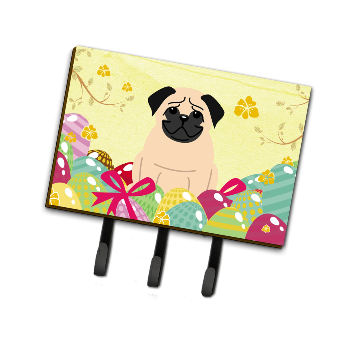 Caroline'S Treasures Easter Eggs Pug Fawn Leash Or Key Holder Hooks, Multicolor