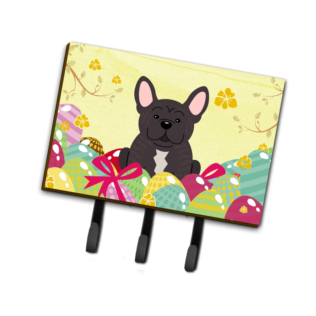 Caroline'S Treasures Easter Eggs French Bulldog Brindle Leash Or Key Holder Hooks, Multicolor