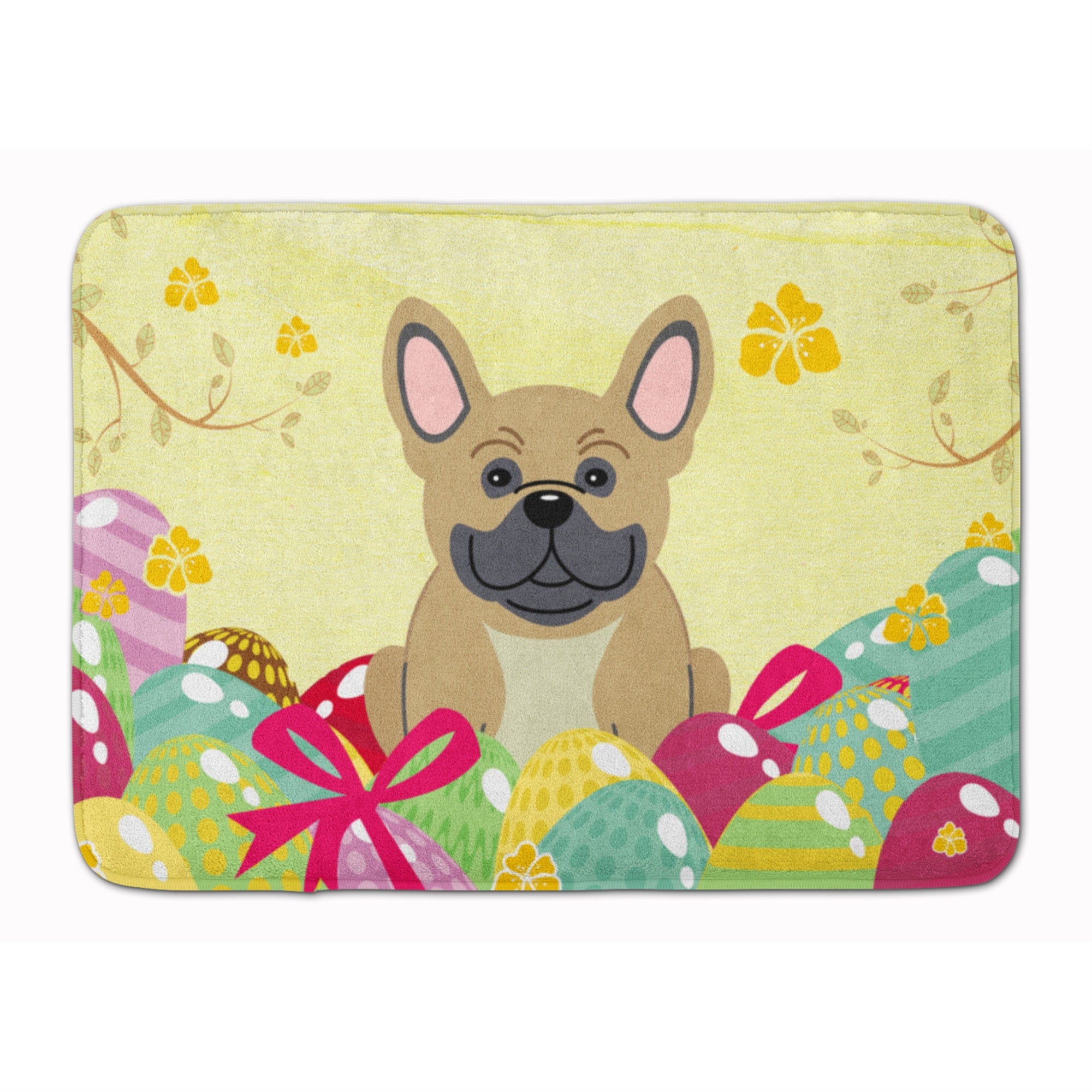Caroline'S Treasures Easter Eggs French Bulldog Cream Machine Washable Memory Foam Mat Doormats, Multicolor