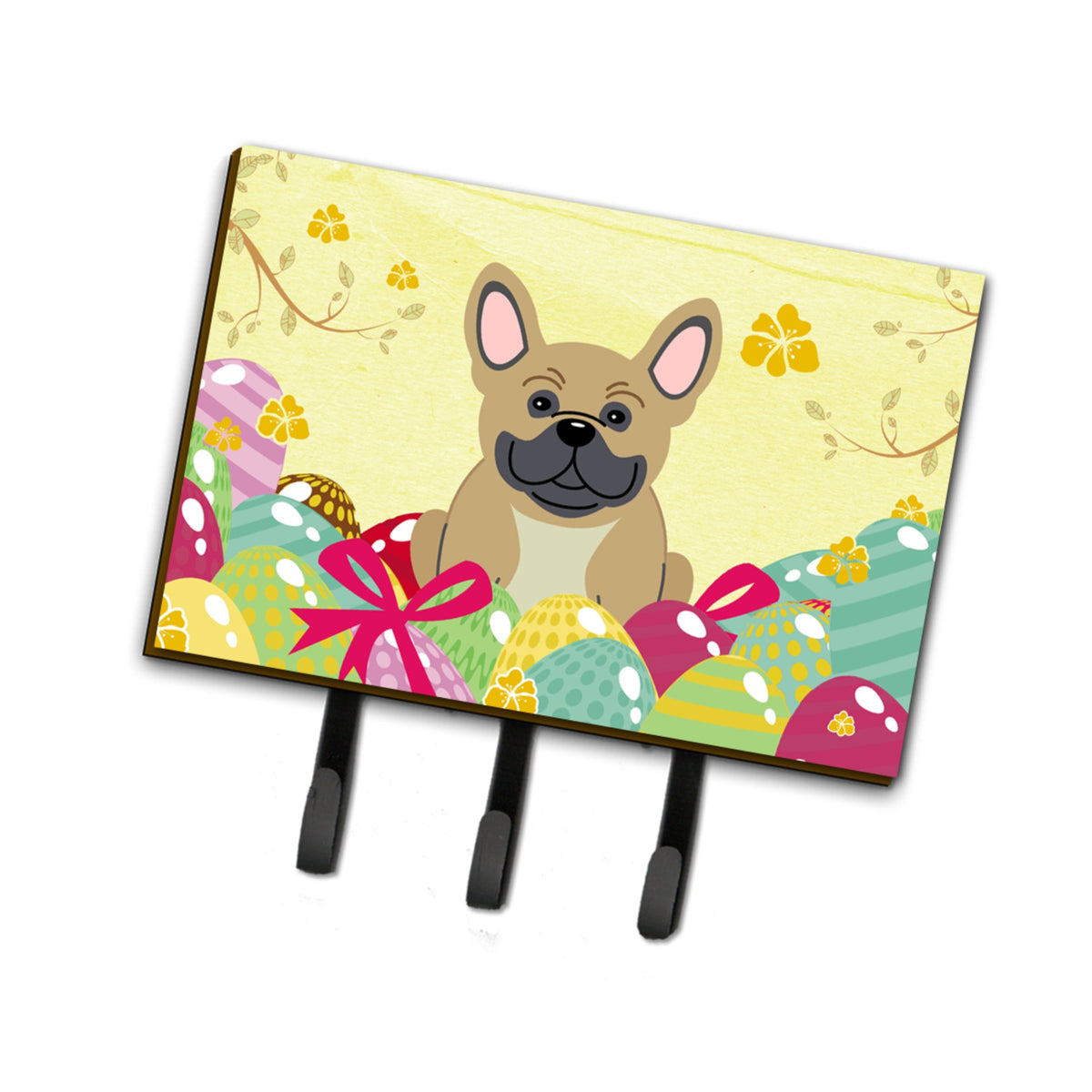 Caroline'S Treasures Easter Eggs French Bulldog Cream Leash Or Key Holder Hooks, Multicolor