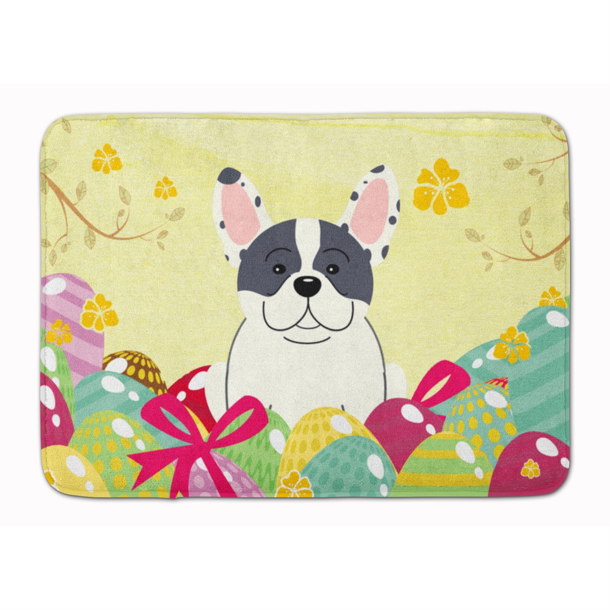 Caroline'S Treasures Easter Eggs French Bulldog Piebald Machine Washable Memory Foam Mat Doormats, Multicolor