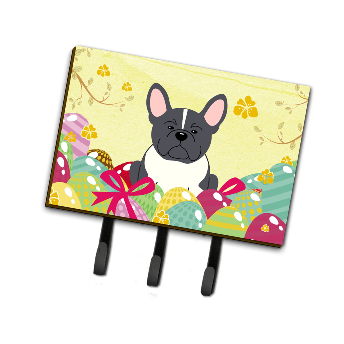 Caroline'S Treasures Easter Eggs French Bulldog Black White Leash Or Key Holder Hooks