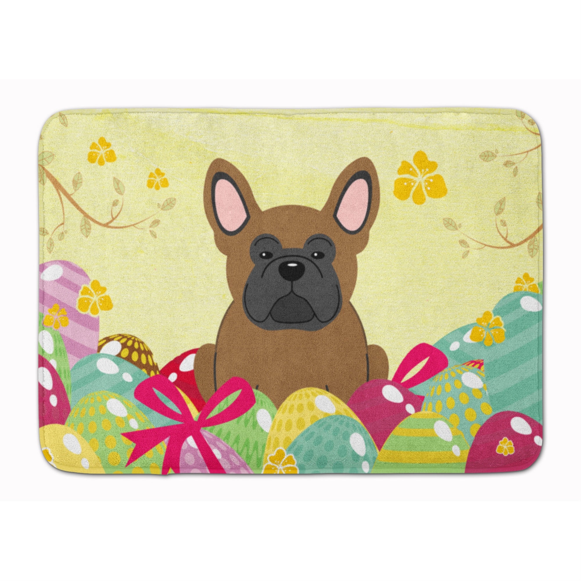 Caroline'S Treasures Easter Eggs French Bulldog Brown Machine Washable Memory Foam Mat Doormats, Multicolor