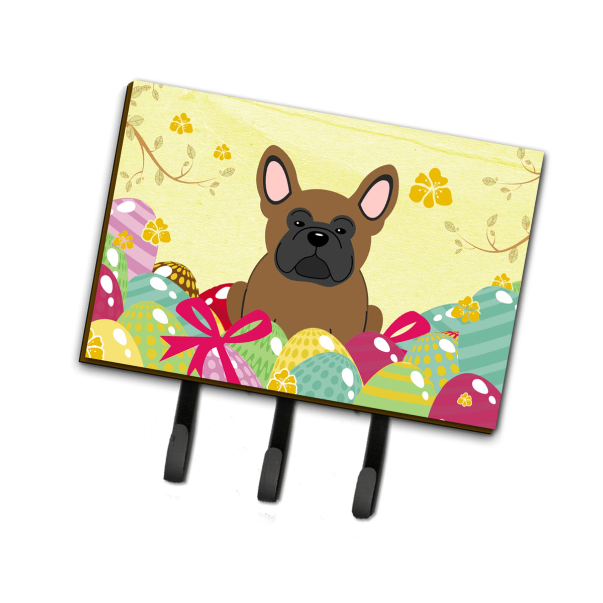 Caroline'S Treasures Easter Eggs French Bulldog Brown Leash Or Key Holder Hooks, Multicolor