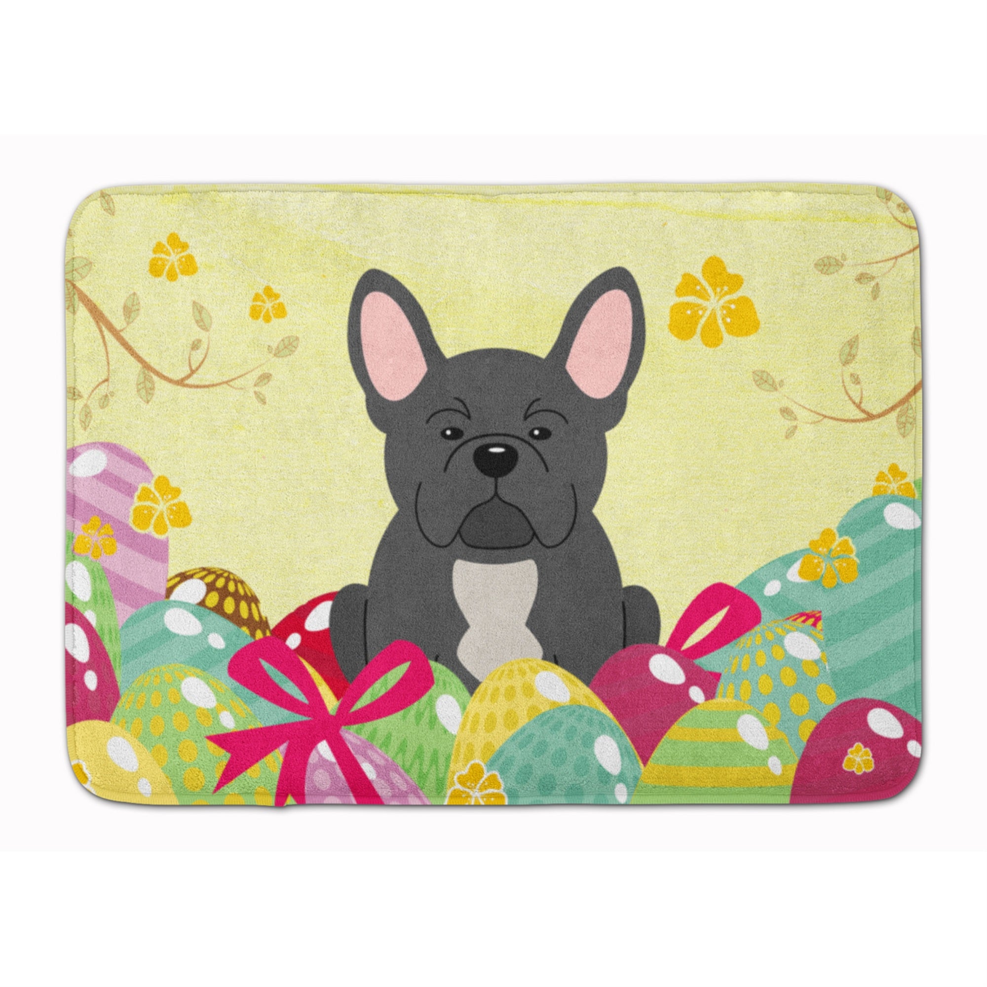 Caroline'S Treasures Easter Eggs French Bulldog Black Machine Washable Memory Foam Mat Doormats, Multicolor