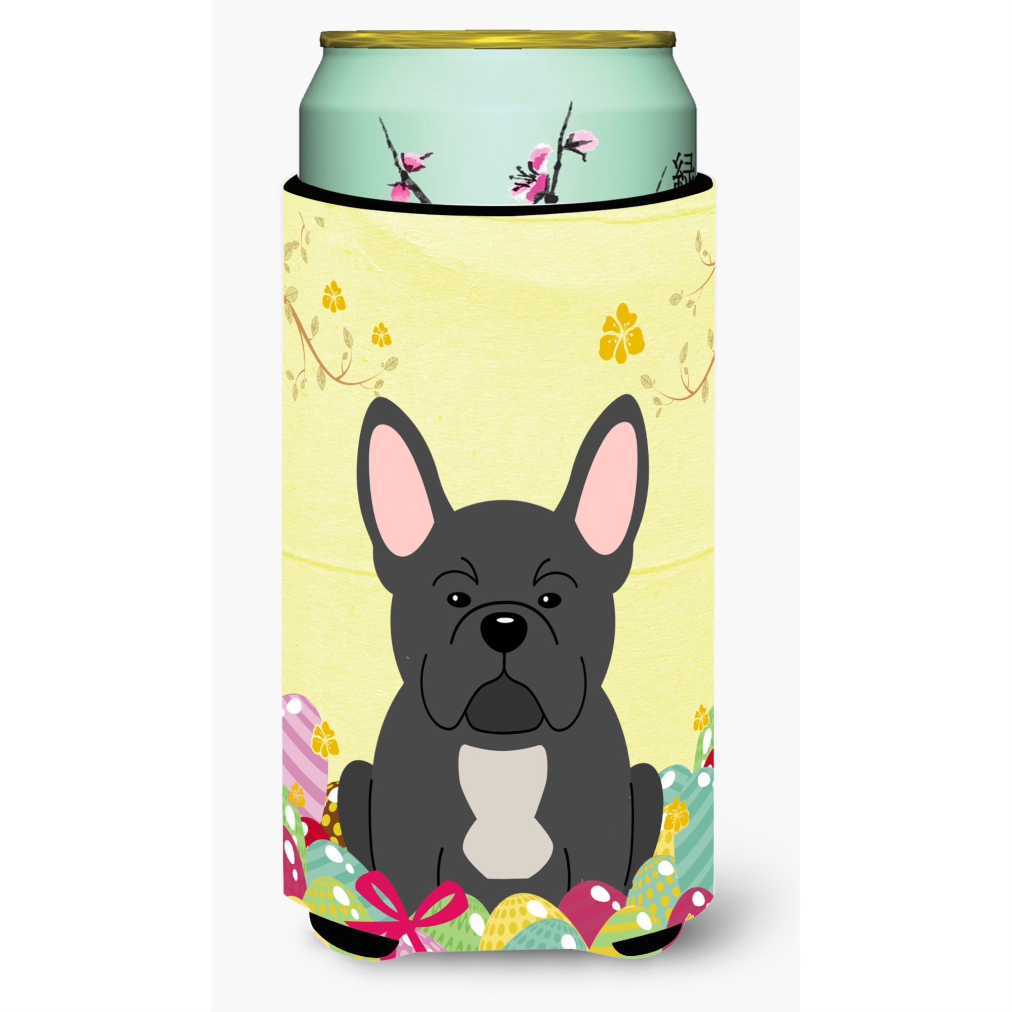 Caroline'S Treasures Easter Eggs French Bulldog Black Tall Boy Beverage Insulator Hugger, Multicolor