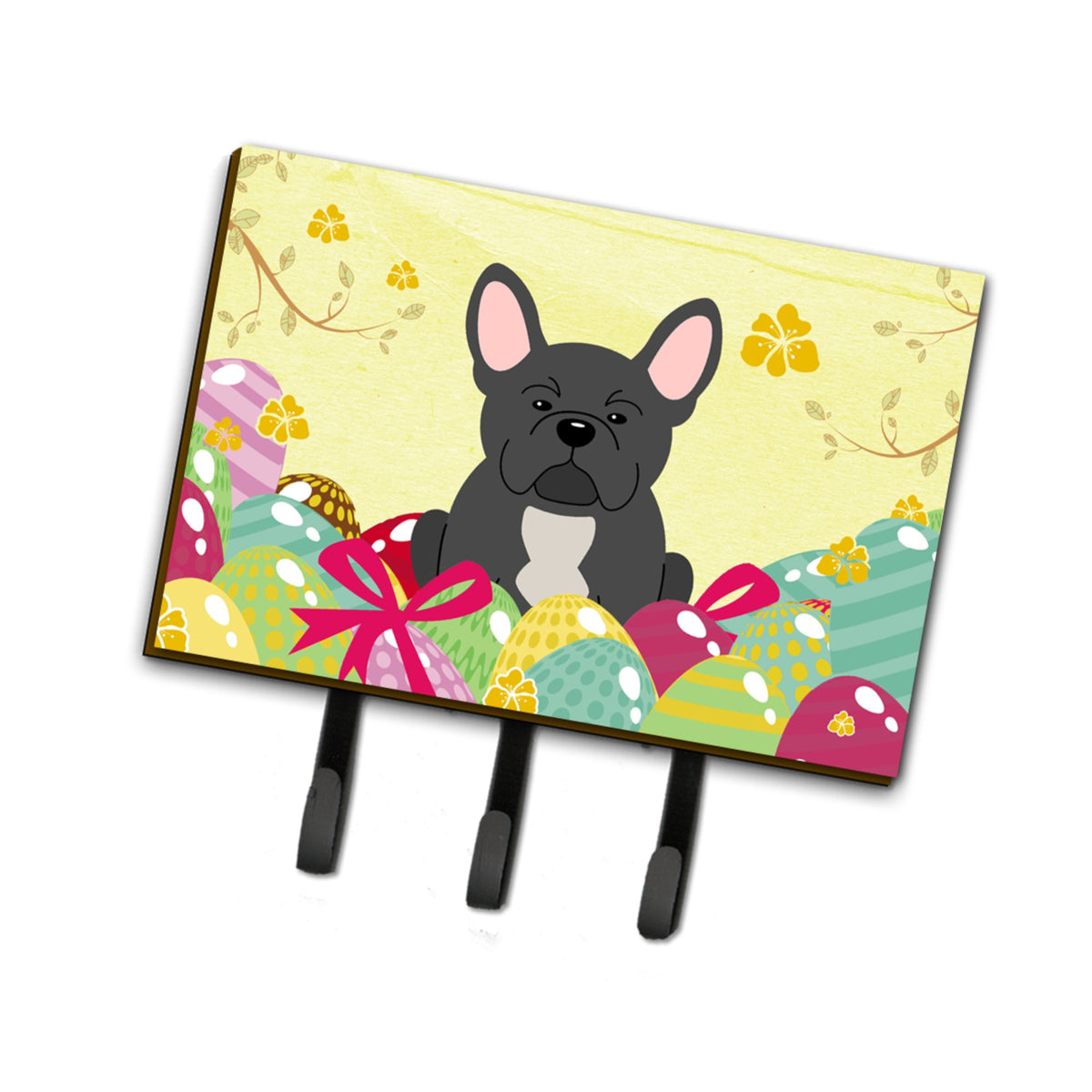 Caroline'S Treasures Easter Eggs French Bulldog Black Leash Or Key Holder Hooks, Multicolor