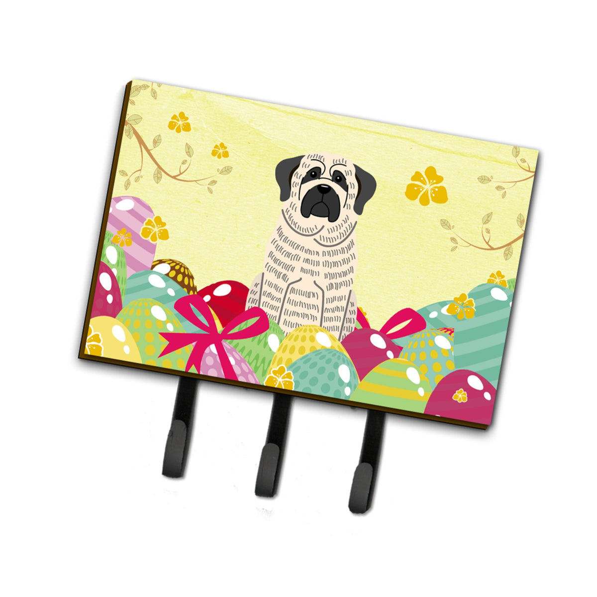 Caroline'S Treasures Easter Eggs Mastiff Brindle White Leash Or Key Holder Hooks