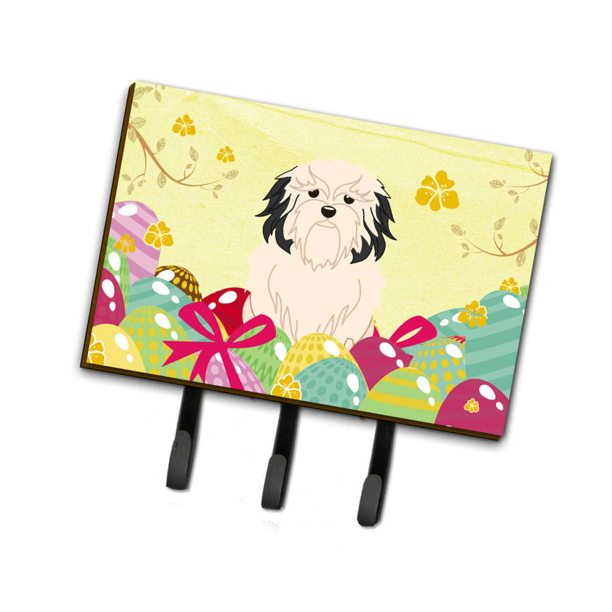 Caroline'S Treasures Easter Eggs Lowchen Leash Or Key Holder Hooks, Multicolor