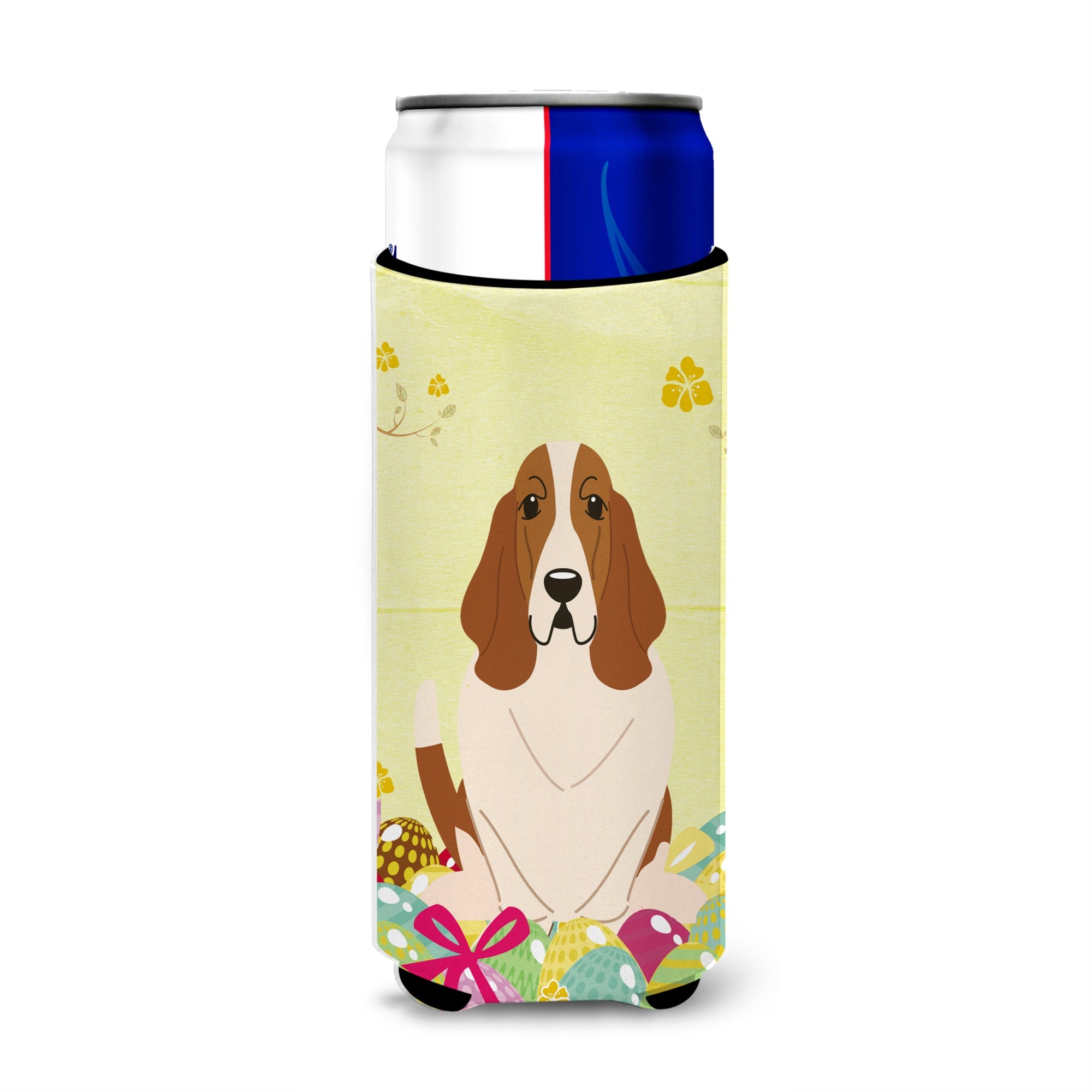 Caroline'S Treasures Easter Eggs Basset Hound Michelob Ultra Hugger For Slim Cans, Slim Can, Multicolor
