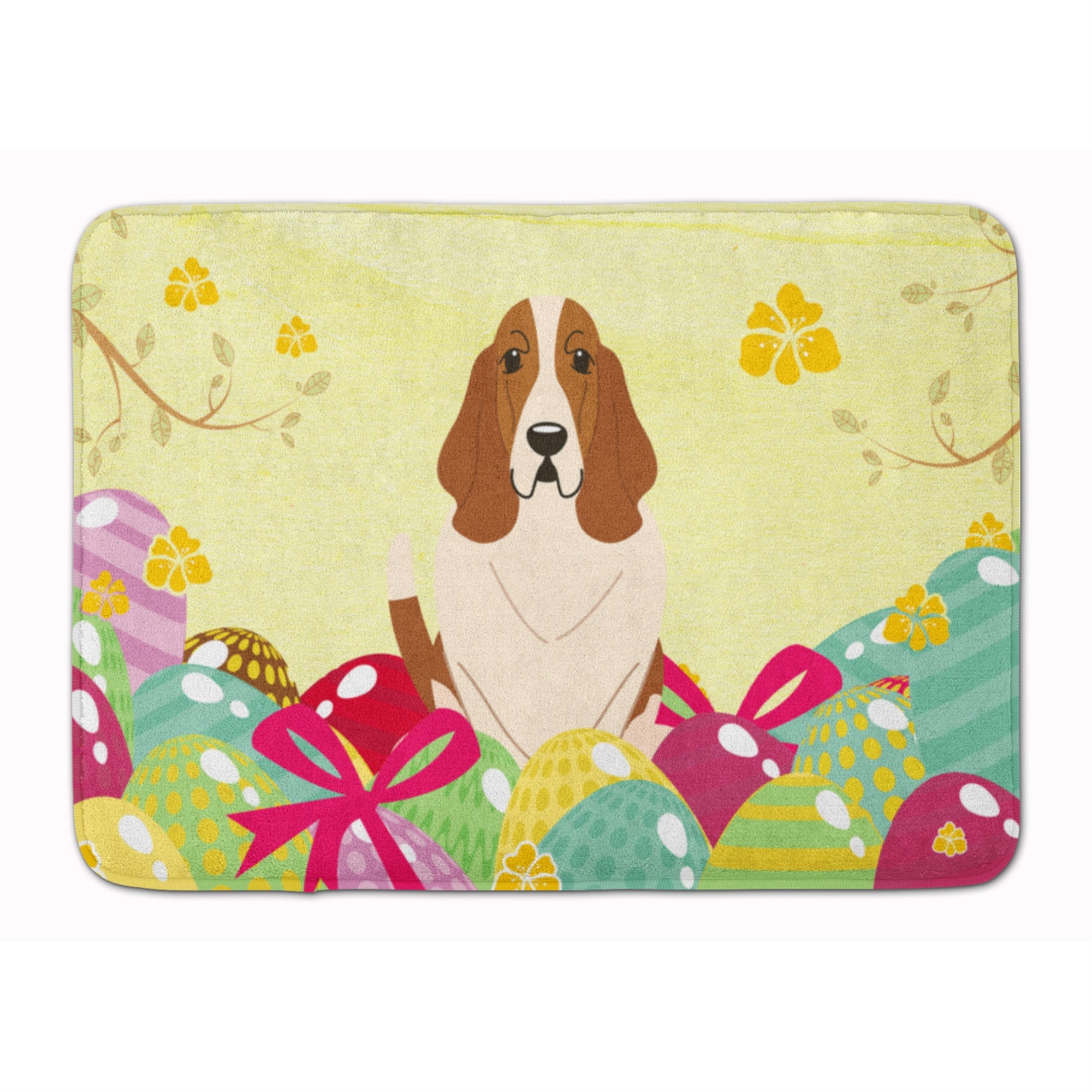 Caroline'S Treasures Easter Eggs Basset Hound Machine Washable Memory Foam Mat Doormats, Multicolor