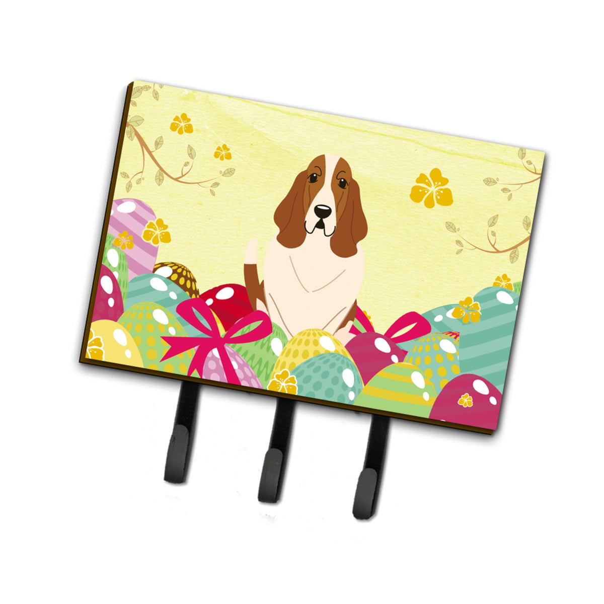 Caroline'S Treasures Easter Eggs Basset Hound Leash Or Key Holder Hooks, Multicolor