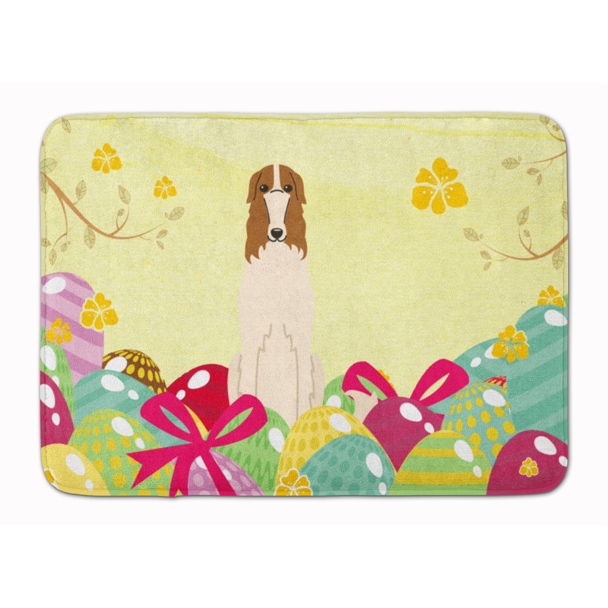 Caroline'S Treasures Easter Eggs Borzoi Machine Washable Memory Foam Mat Doormats, Multicolor