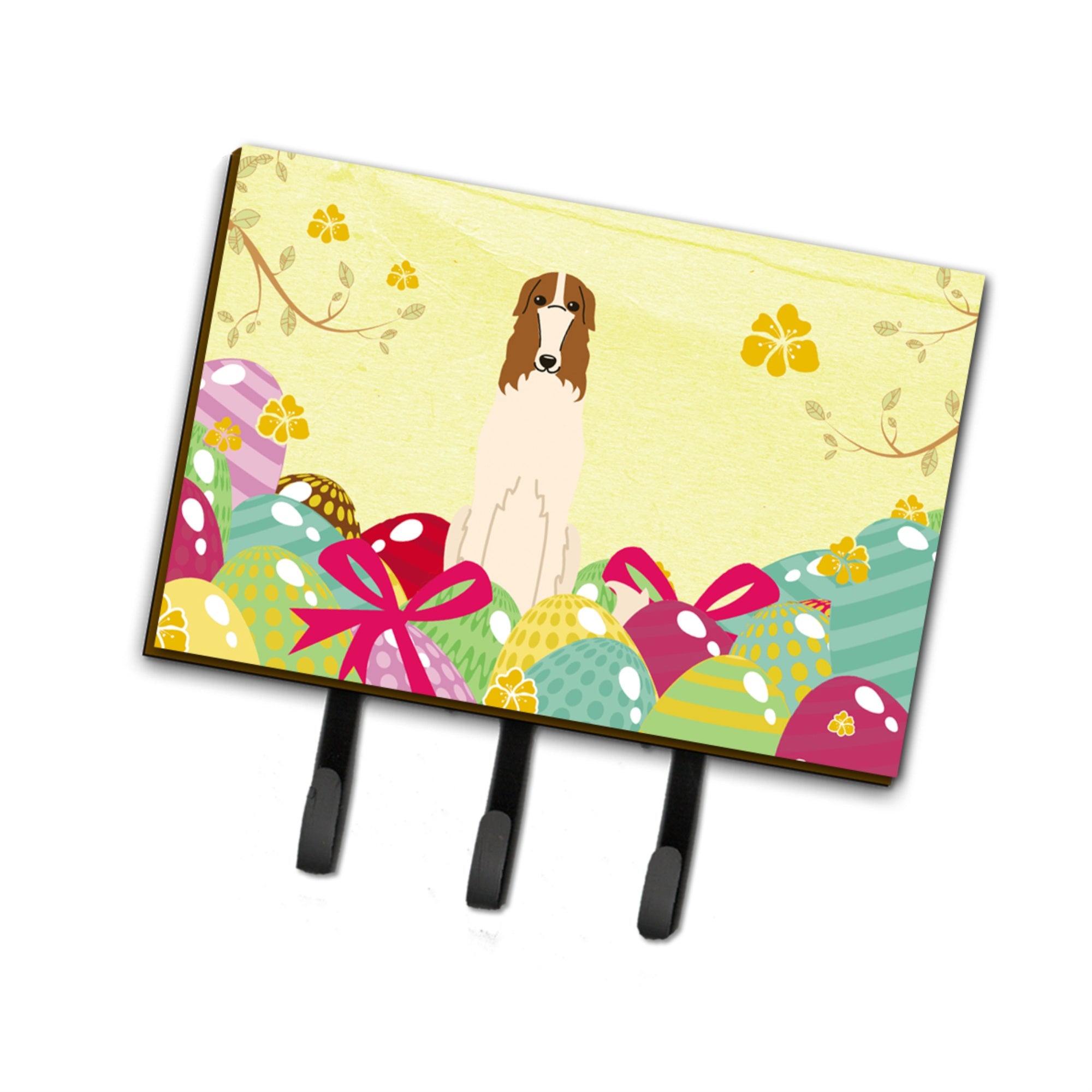 Caroline'S Treasures Easter Eggs Borzoi Leash Or Key Holder Hooks, Multicolor