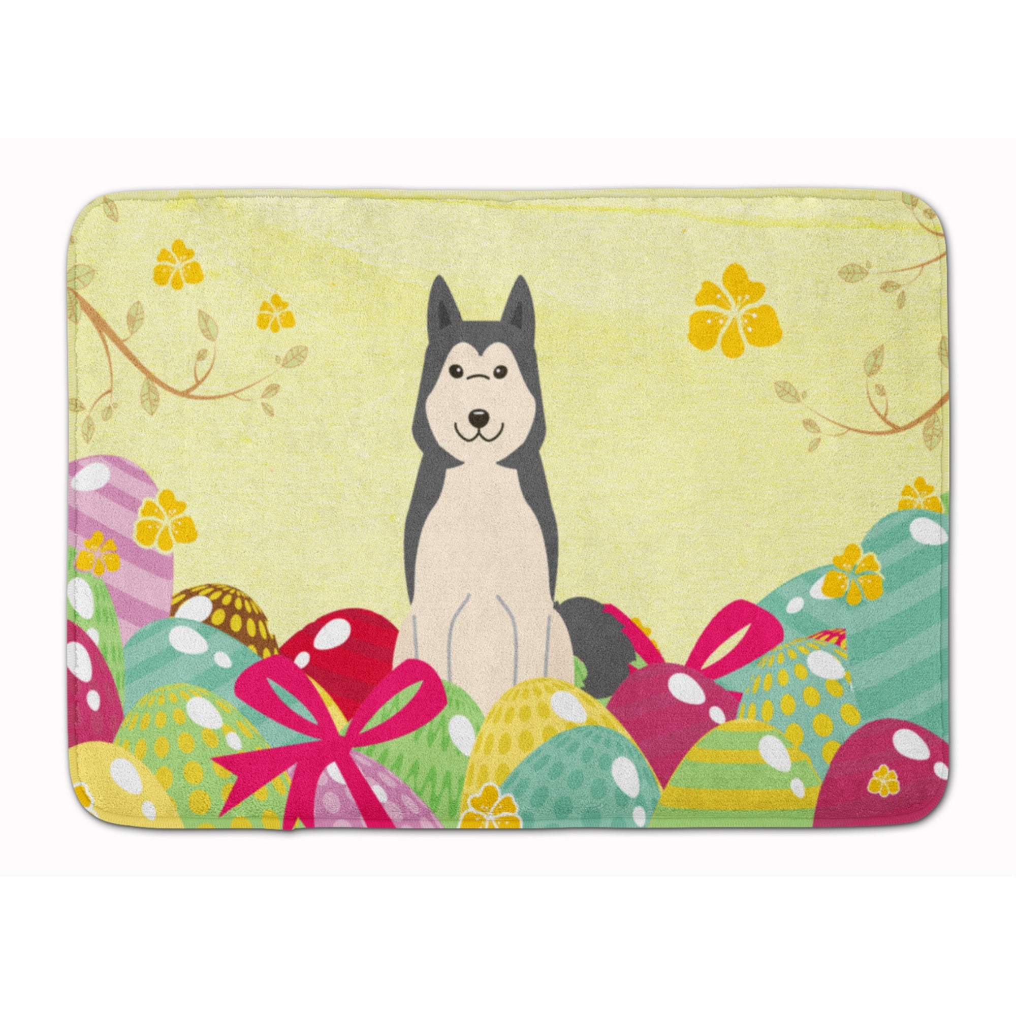 Caroline'S Treasures Easter Eggs West Siberian Laika Spitz Machine Washable Memory Foam Mat Doormats, Multicolor