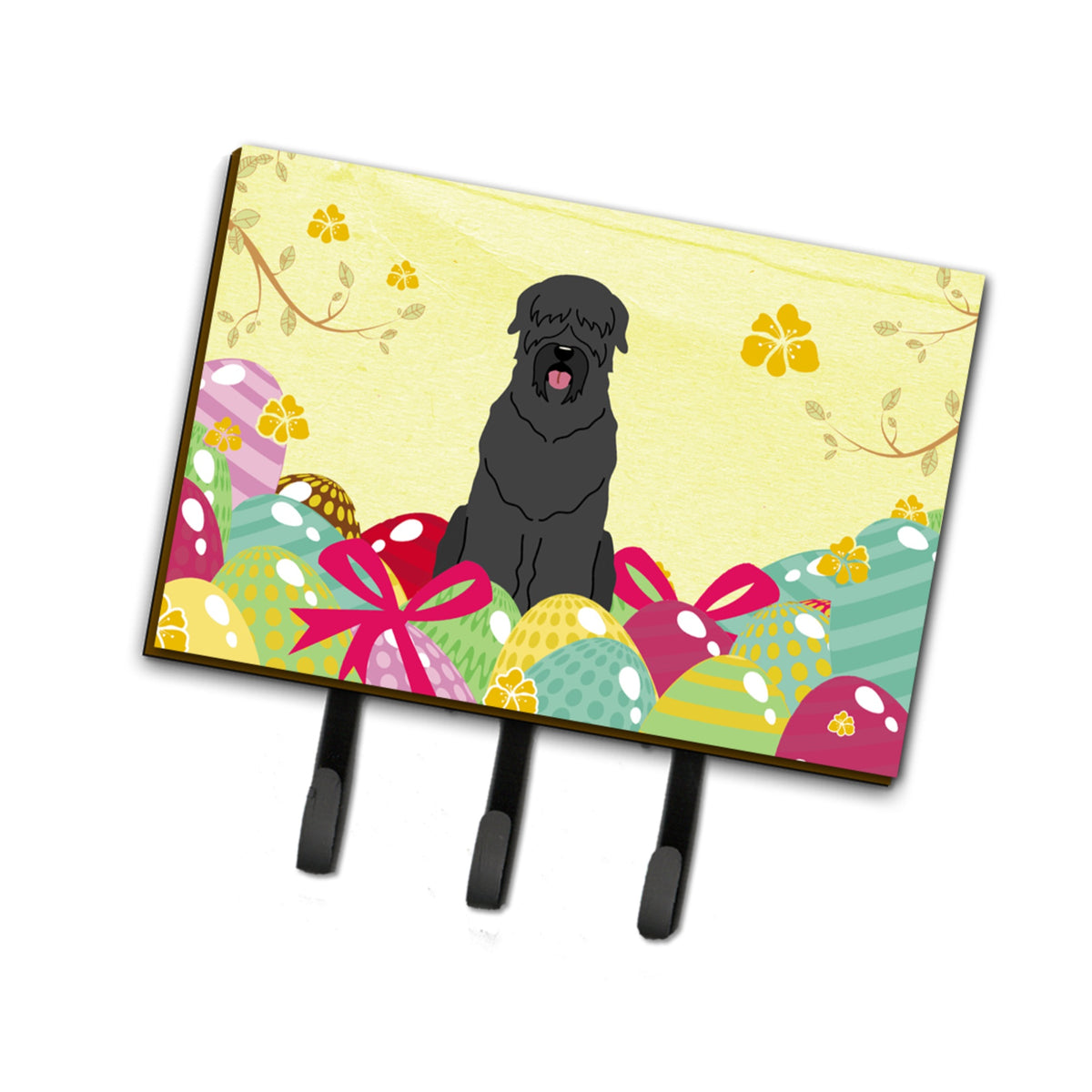 Caroline'S Treasures Easter Eggs Black Russian Terrier Leash Or Key Holder Hooks, Multicolor