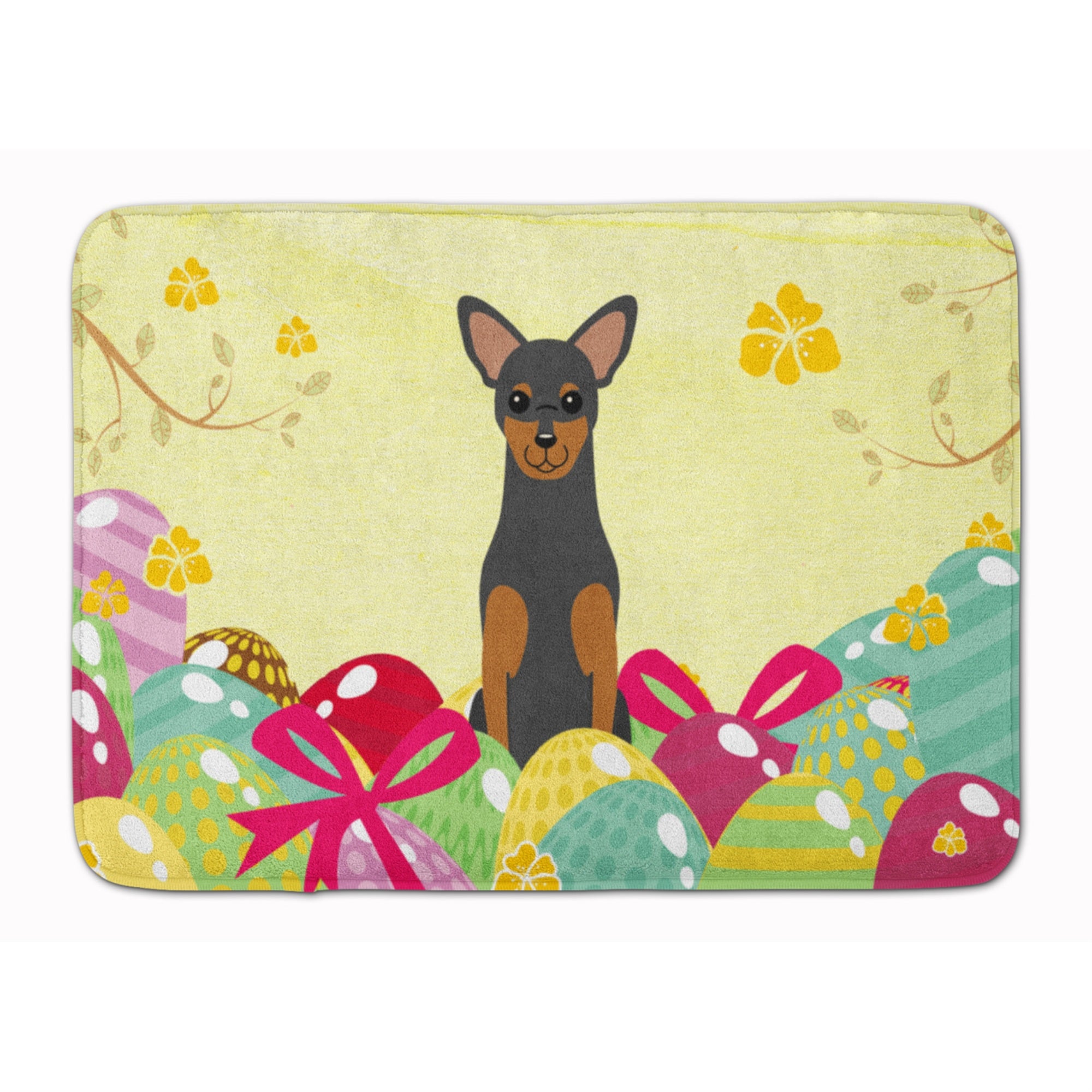 Caroline'S Treasures Easter Eggs Manchester Terrier Machine Washable Memory Foam Mat Doormats, Multicolor