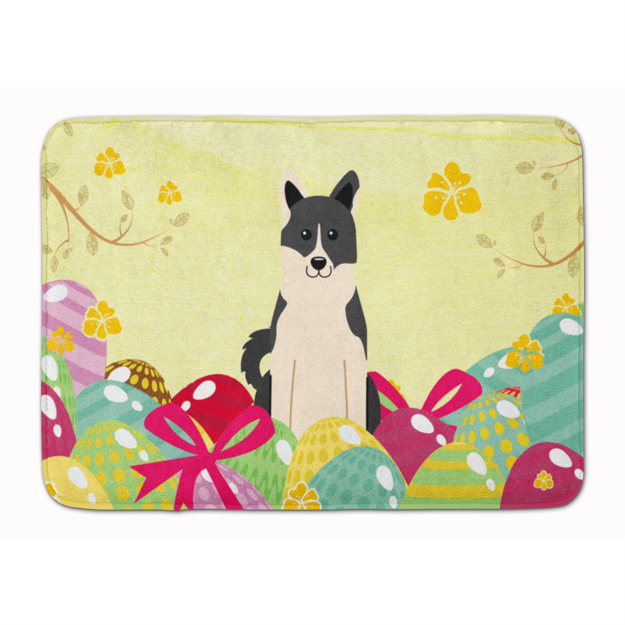 Caroline'S Treasures Easter Eggs Russo-European Laika Spitz Machine Washable Memory Foam Mat Doormats, Multicolor