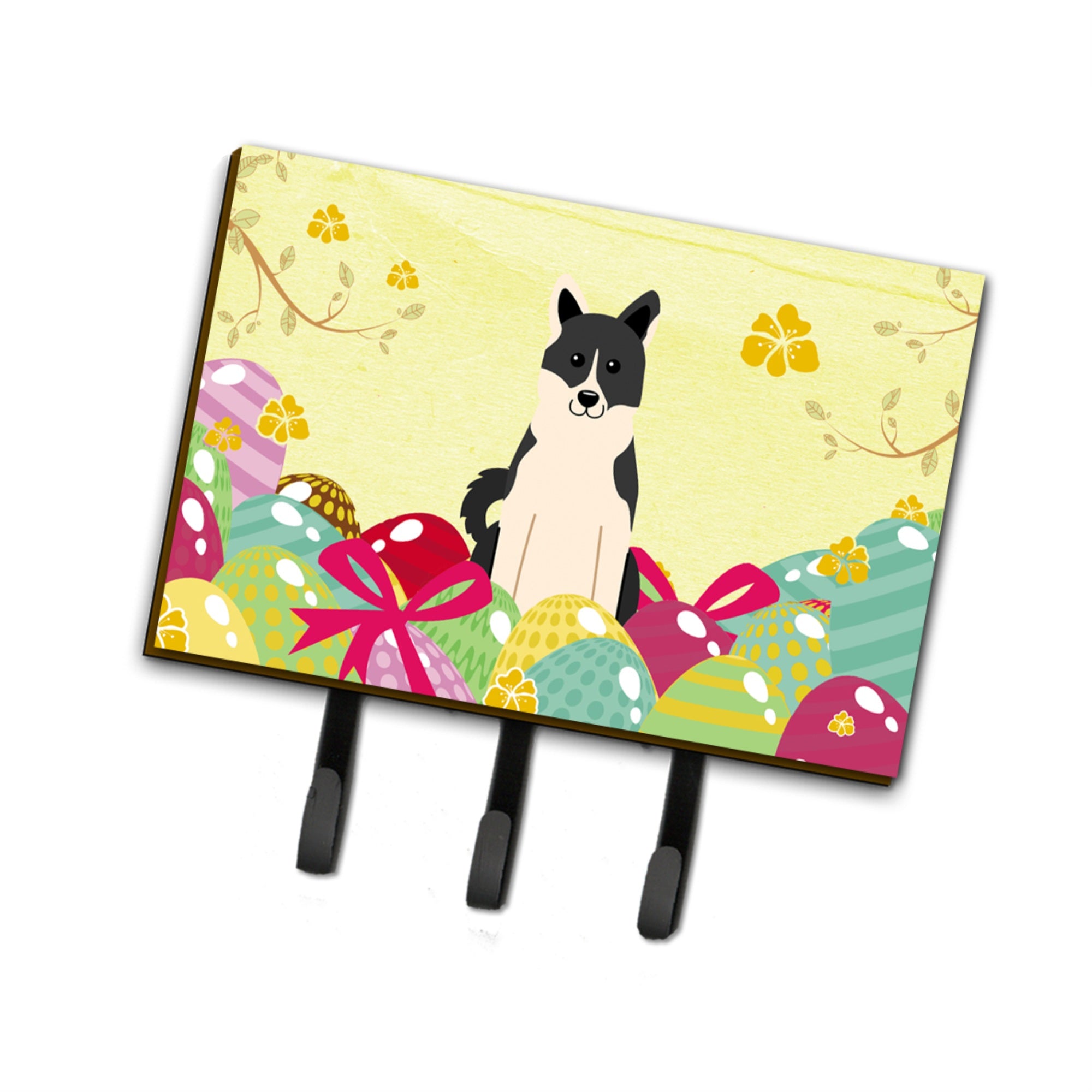 Caroline'S Treasures Easter Eggs Russo-European Laika Spitz Leash Or Key Holder Hooks, Multicolor