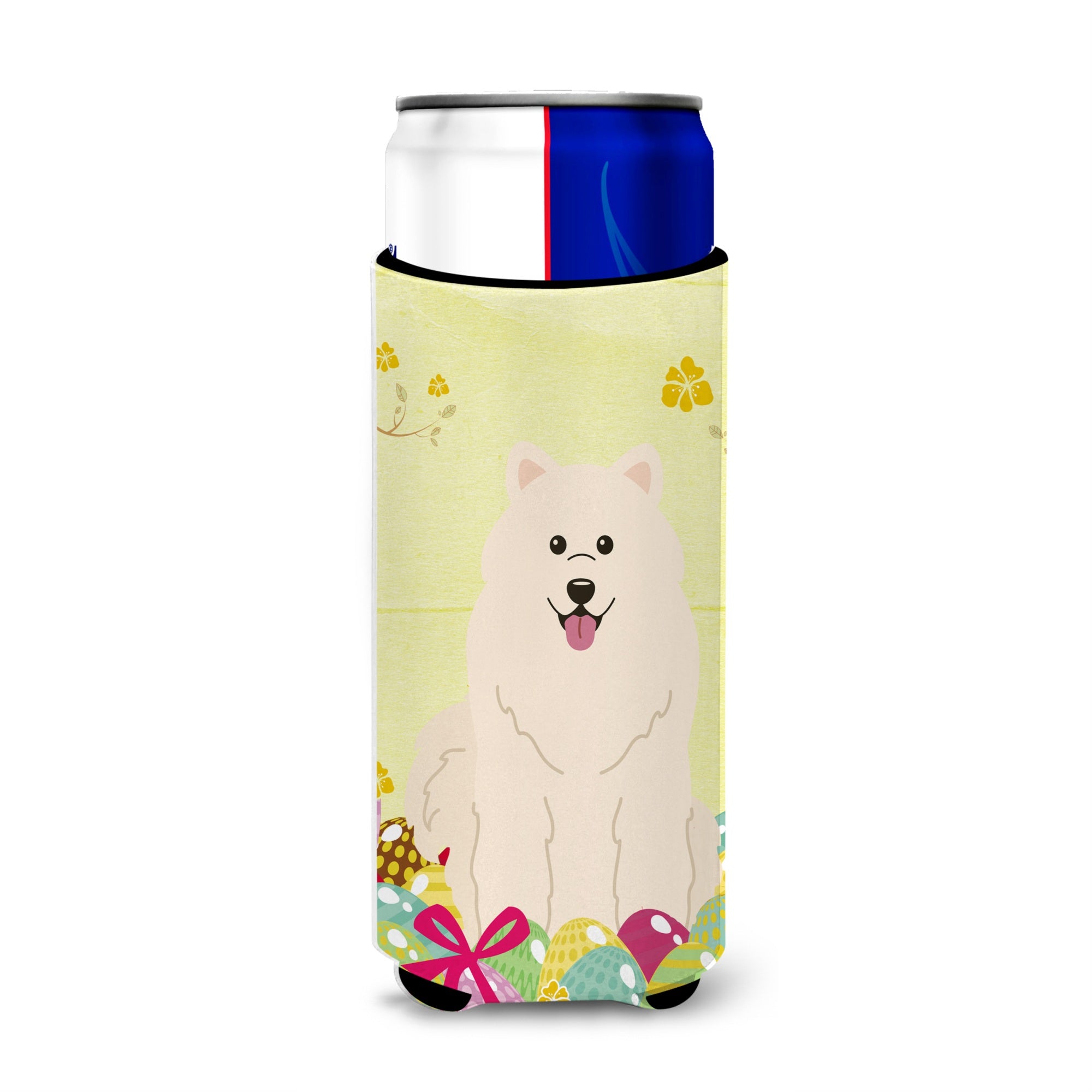Caroline'S Treasures Easter Eggs Samoyed Michelob Ultra Hugger For Slim Cans, Slim Can, Multicolor