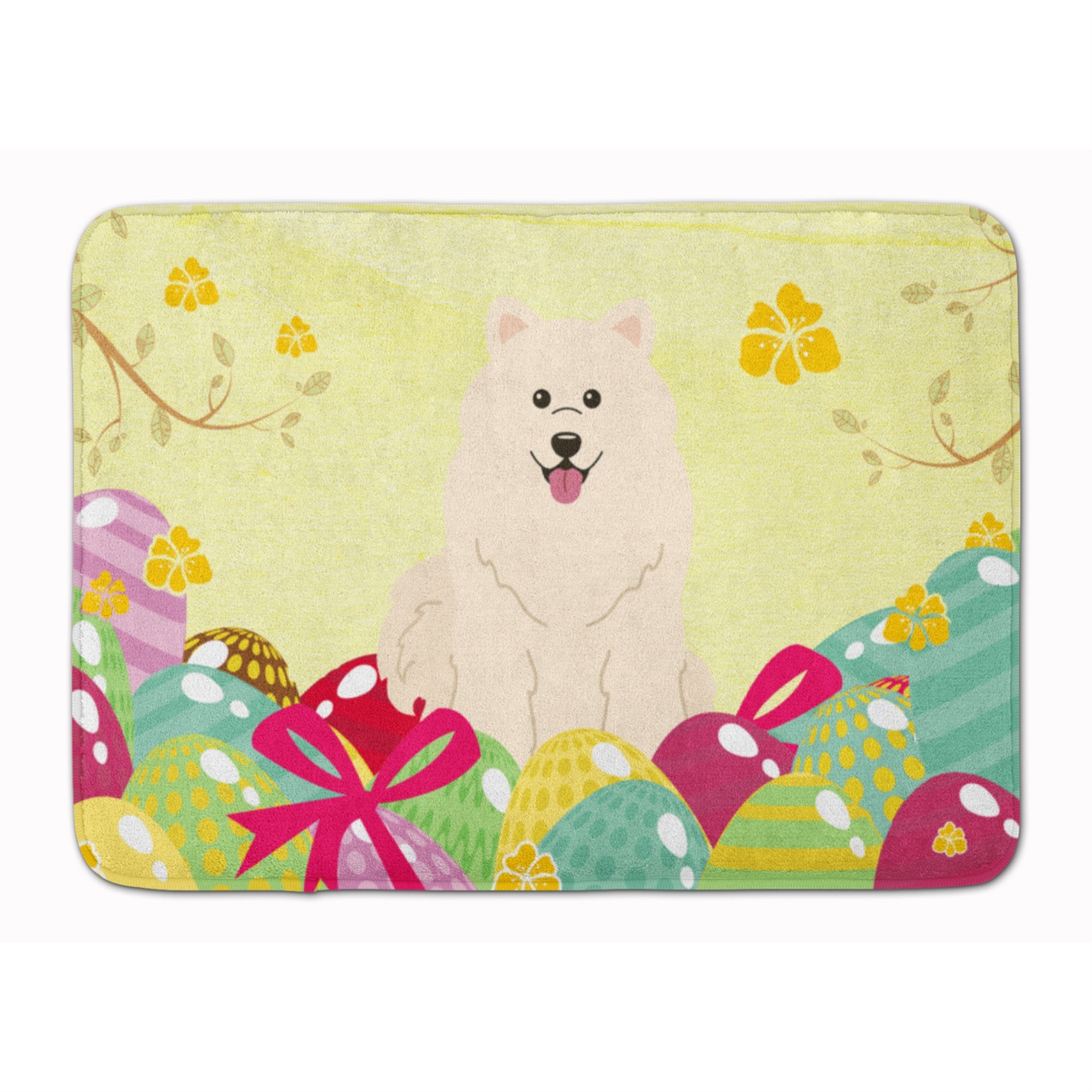 Caroline'S Treasures Easter Eggs Samoyed Machine Washable Memory Foam Mat Doormats, Multicolor