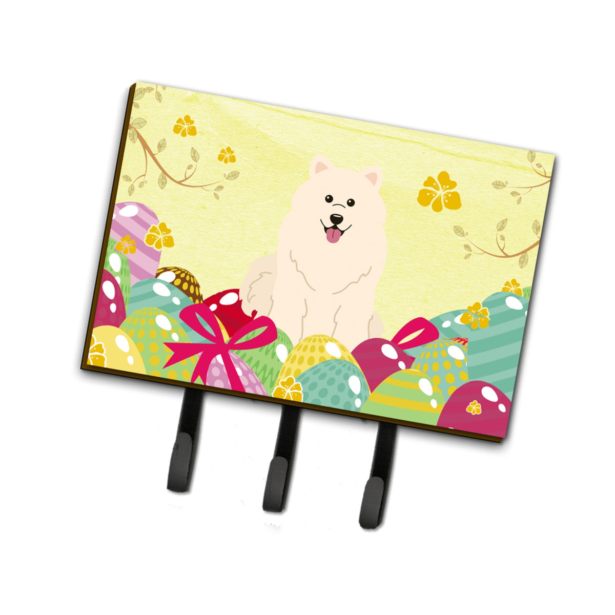 Caroline'S Treasures Easter Eggs Samoyed Leash Or Key Holder Hooks, Multicolor