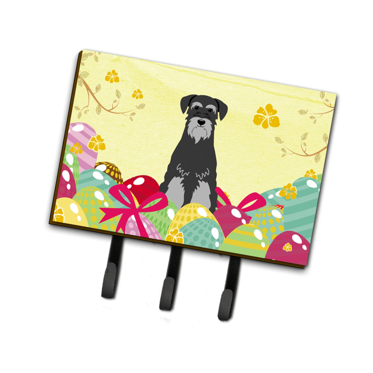 Caroline'S Treasures Easter Eggs Standard Schnauzer Black Grey Leash Or Key Holder Hooks, Multicolor