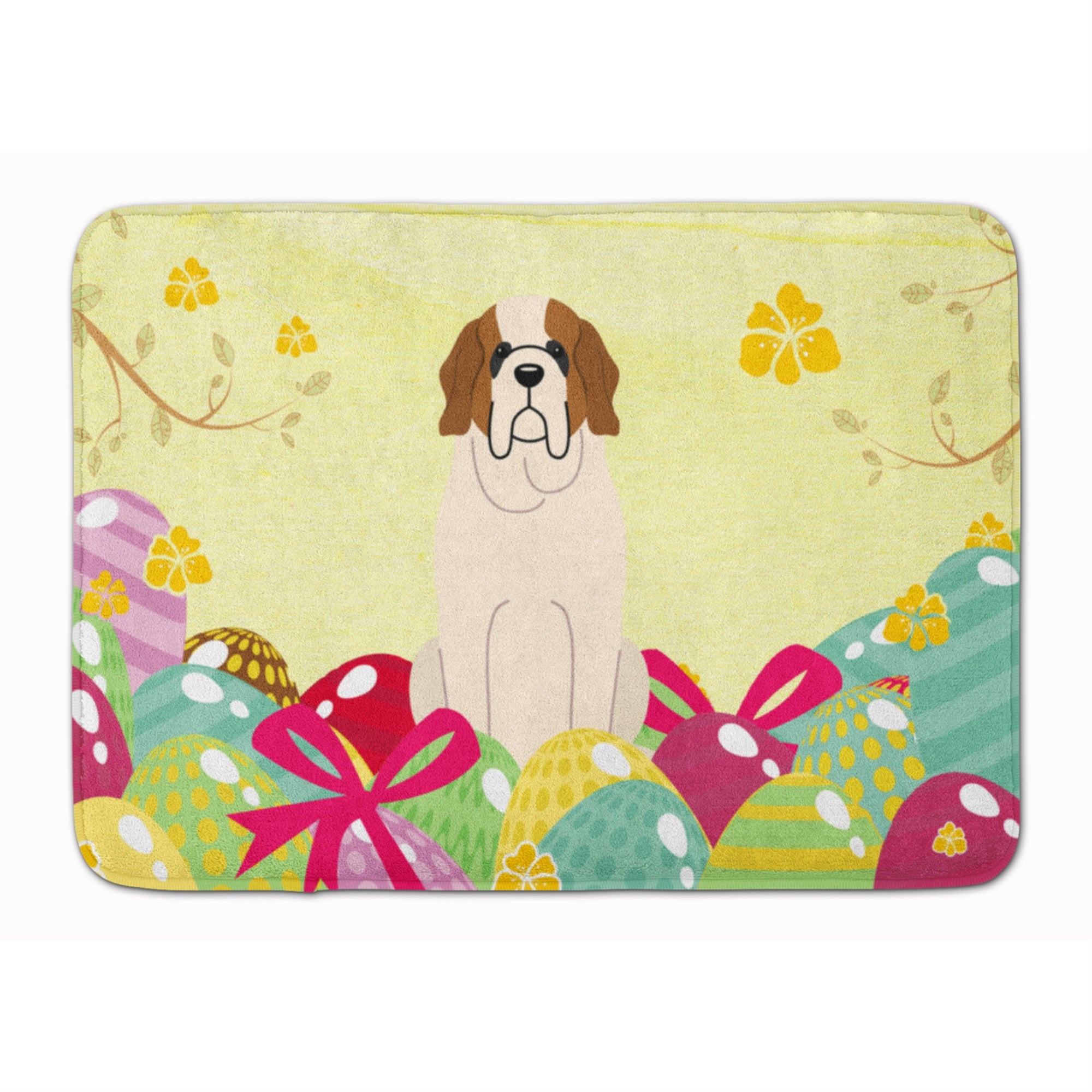 Caroline'S Treasures Easter Eggs Saint Bernard Machine Washable Memory Foam Mat Doormats, Multicolor