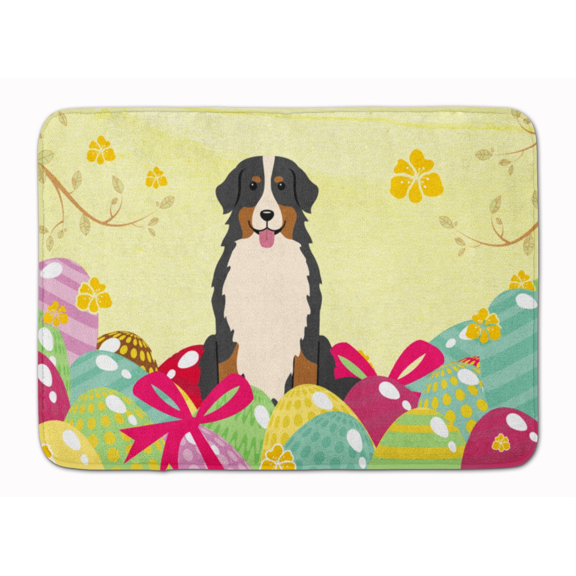 Caroline'S Treasures Easter Eggs Bernese Mountain Dog Machine Washable Memory Foam Mat Doormats, Multicolor